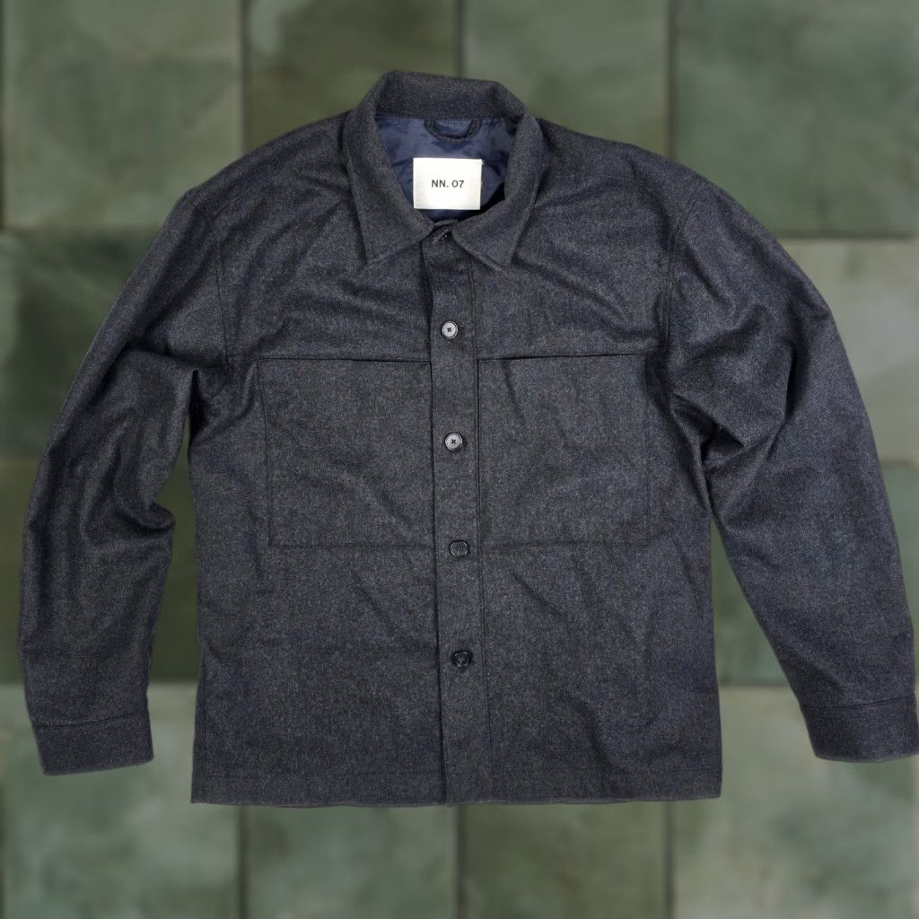 NN07 NN07 Isak Shacket Mens XL Gray Recycled Wool Jacket Button Shirt Pockets Size US XL / EU 56 / 4 - 1 Thumbnail