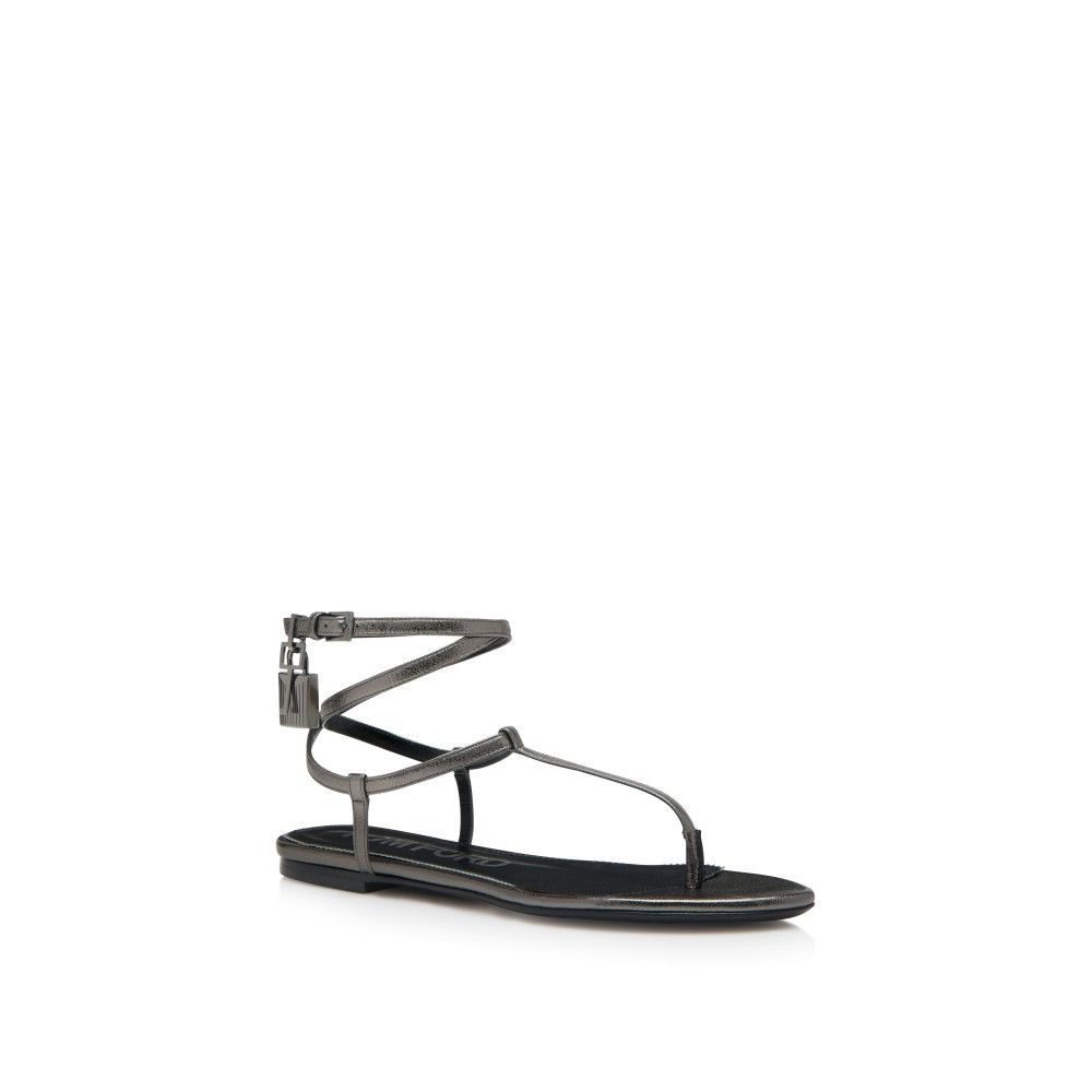 Tom Ford o1loc1c0924 W3217 Padlock Flats Sandals in Metallic Grey Size US 7 / IT 37 - 2 Thumbnail