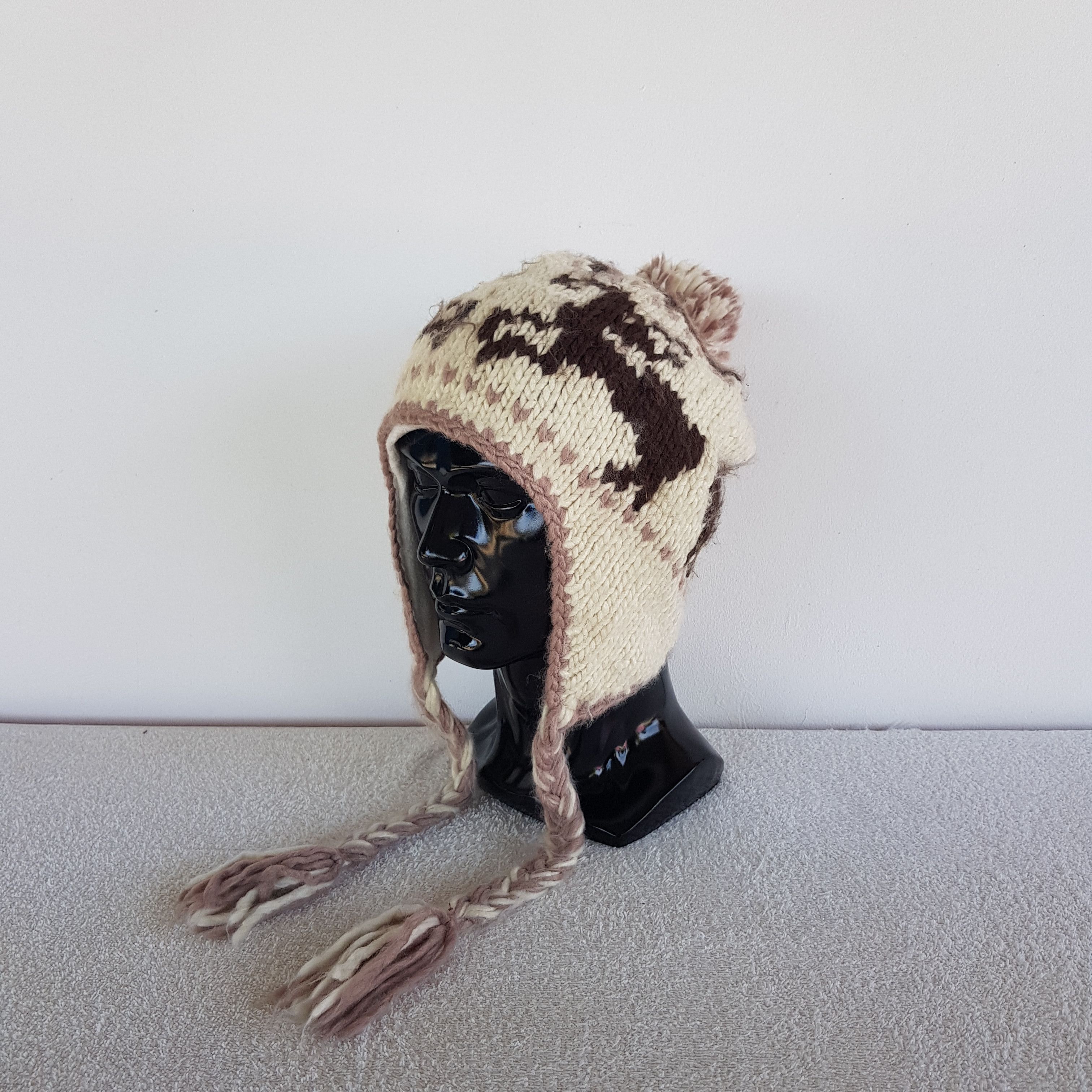 Japanese Brand Vintage Navajo Aztec Deer Earflap Beanie Snow Caps Ski Hats. Size ONE SIZE - 1 Thumbnail