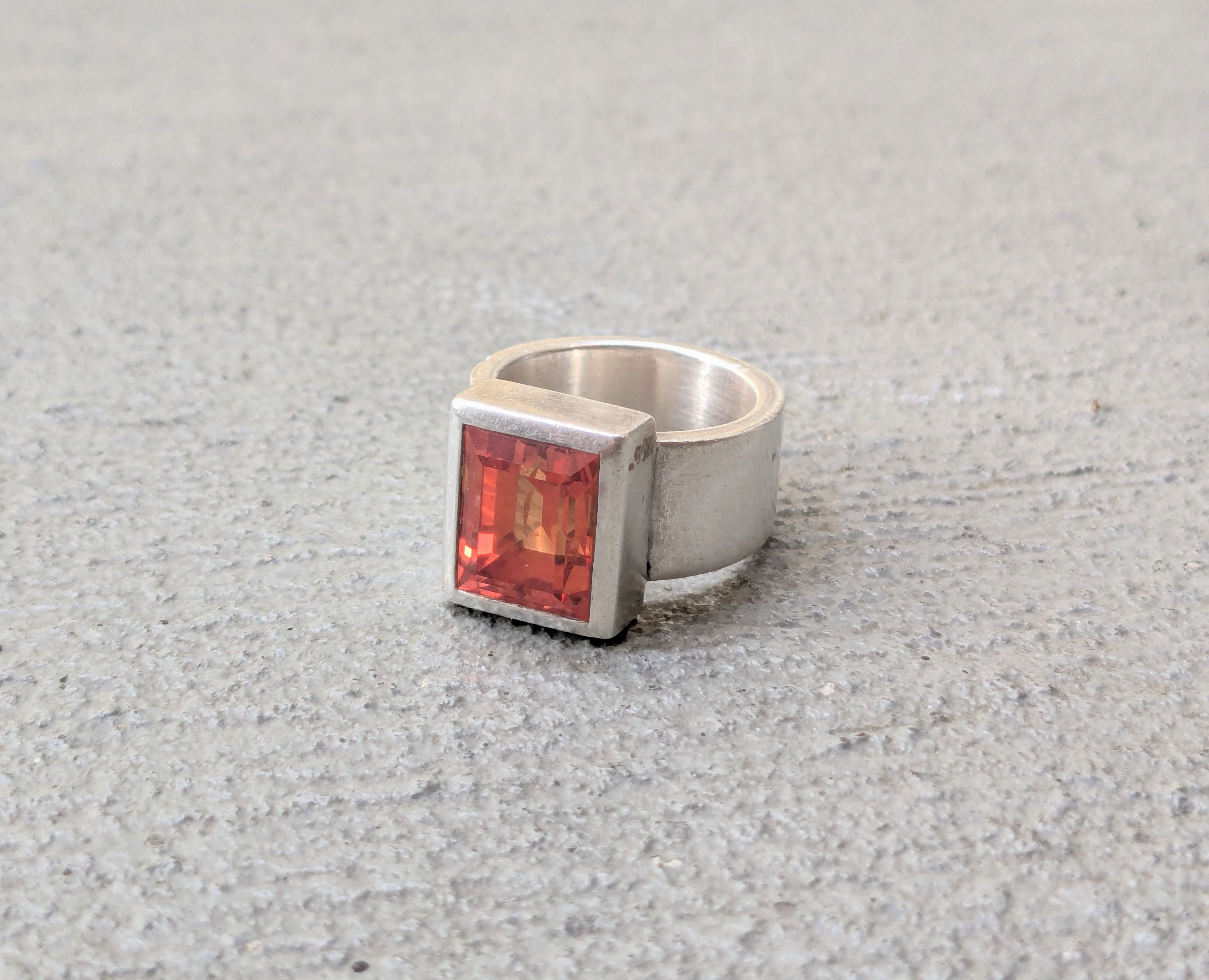 Other Vintage Sterling Silver Ring Orange Stone Modernist Size ONE SIZE - 1 Thumbnail