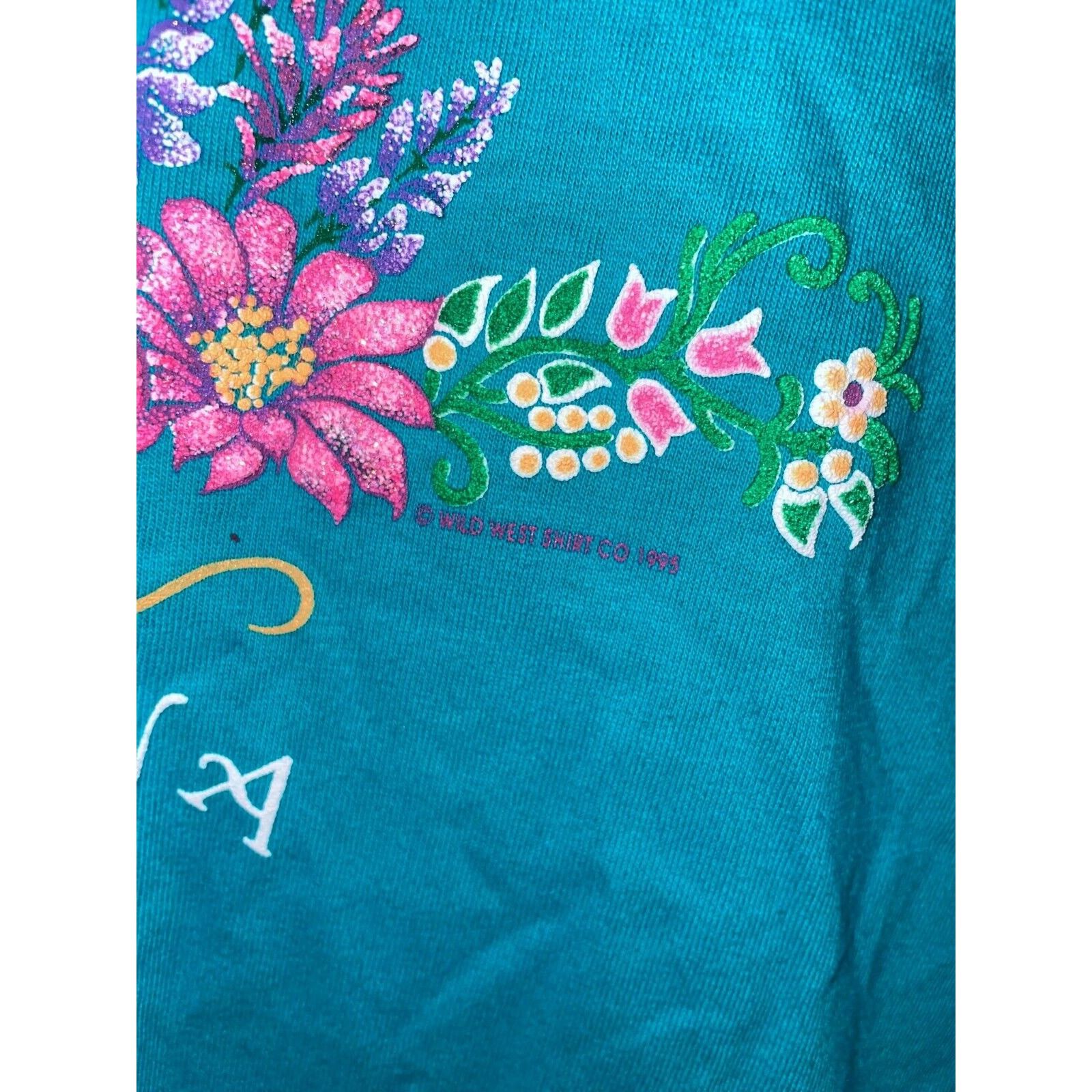 Jerzees 90s Vintage AZ Arizona Flower Nature Graphic Teal Shirt VTG Size US L / EU 52-54 / 3 - 6 Thumbnail