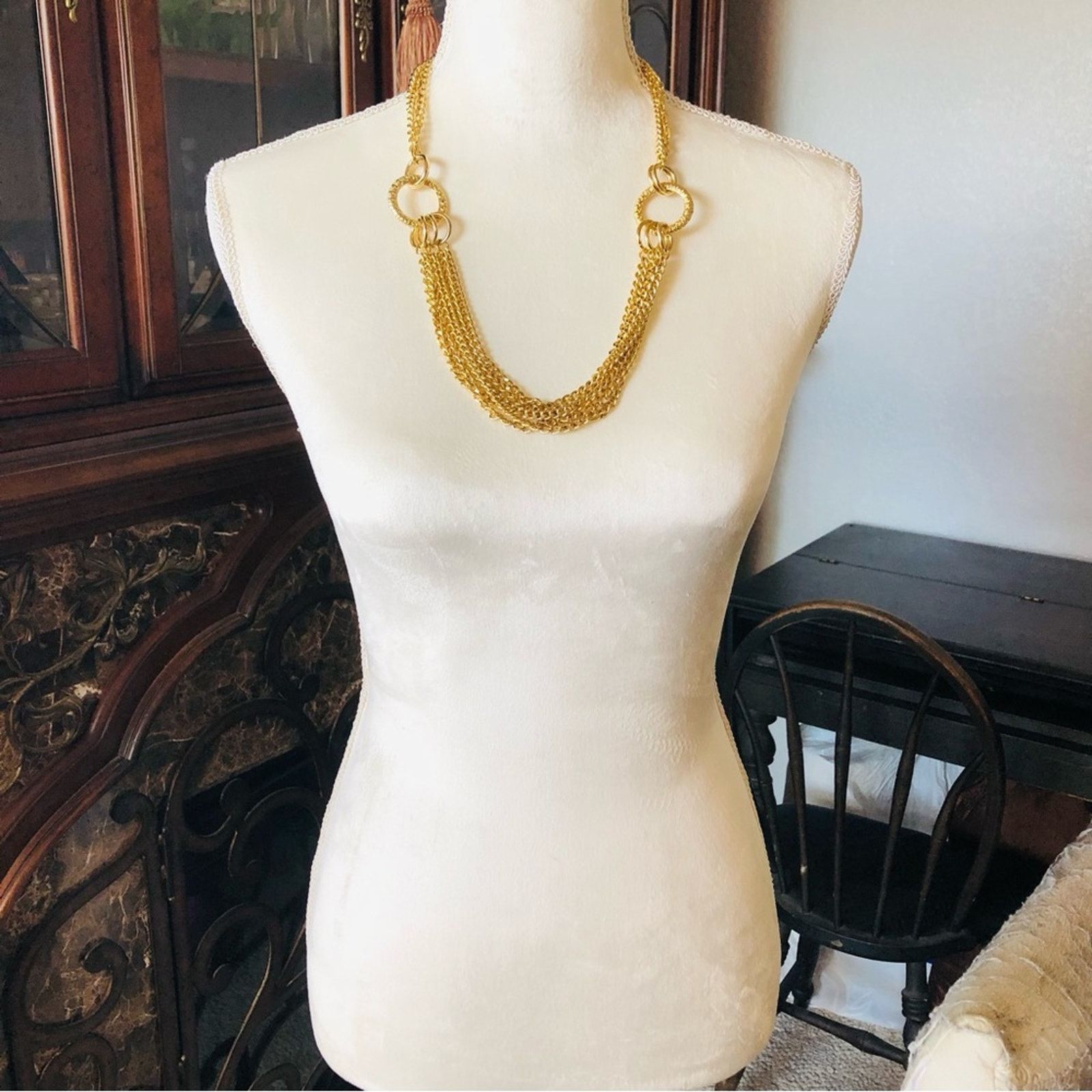 Vintage Vintage 80s multi strand chain link ring bold necklace Size ONE SIZE - 2 Thumbnail