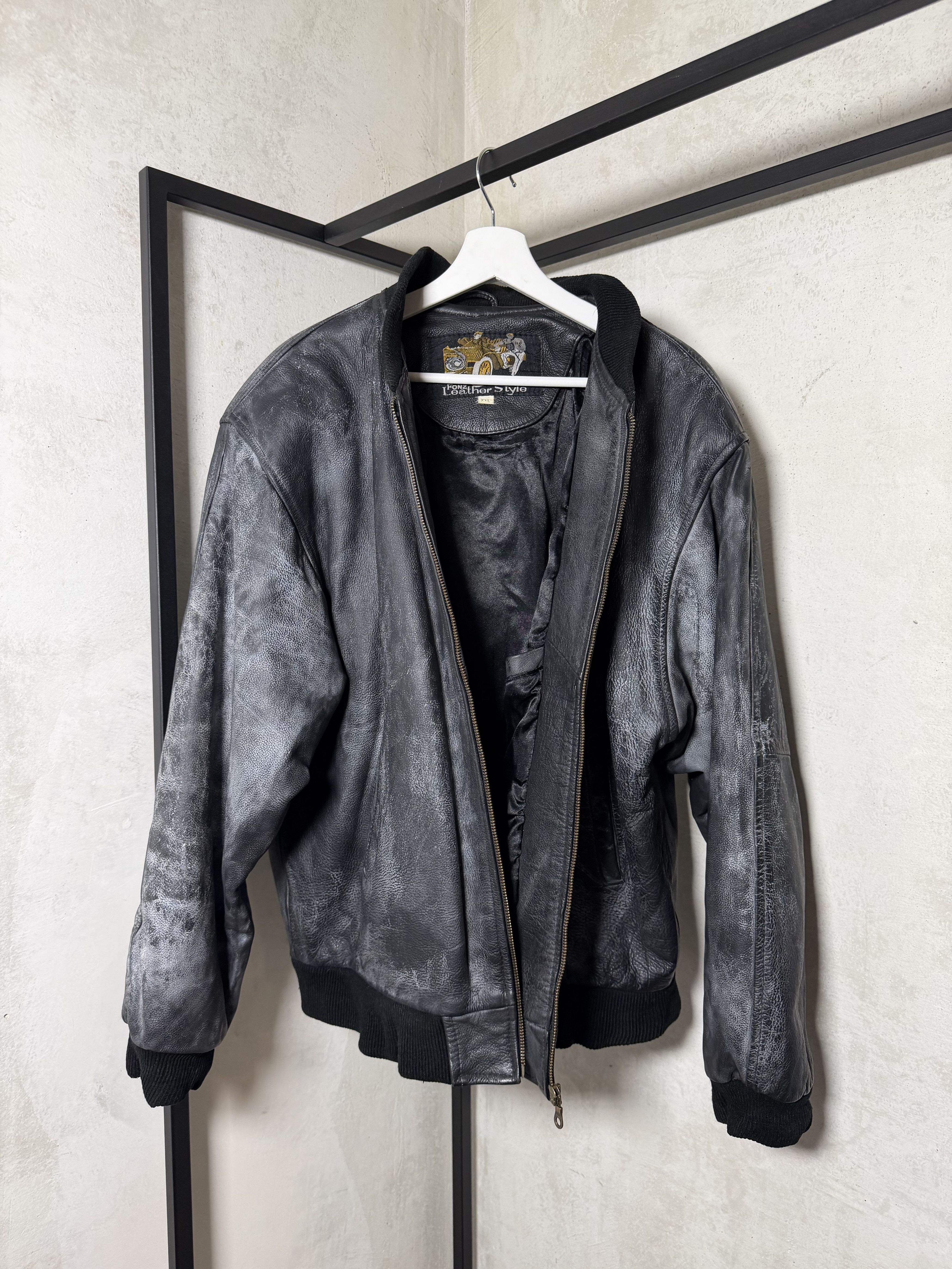Genuine Leather Waxed Genuine Thick Leather Bomber Jacket Size US XXL / EU 58 / 5 - 9 Thumbnail