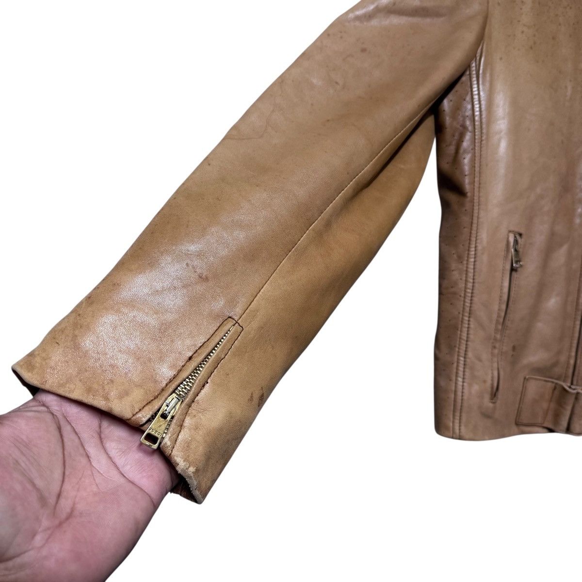 Gucci Gucci By Tom Ford Leather Moto Jacket Patina Size US M / EU 48-50 / 2 - 11 Thumbnail