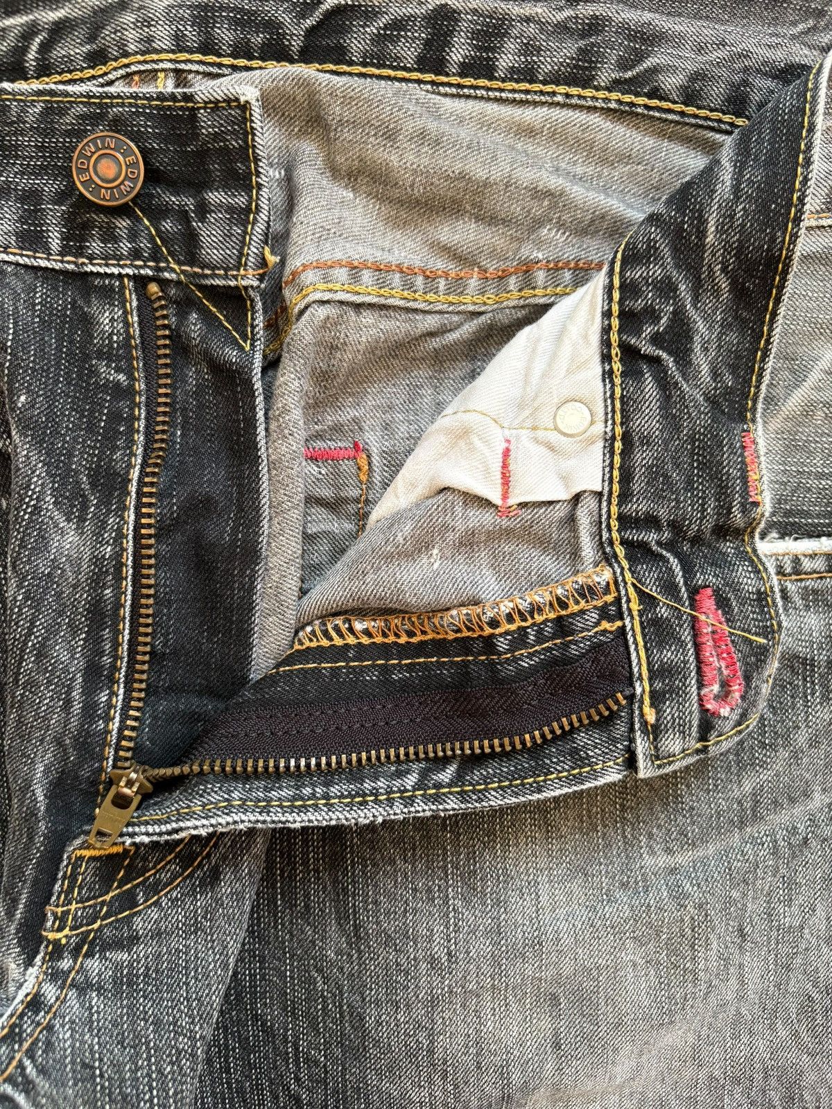 Edwin × Japanese Brand Vintage Edwin 535 Patches Distressed Ripped Loose Baggy Jean Size US 35 - 9 Thumbnail