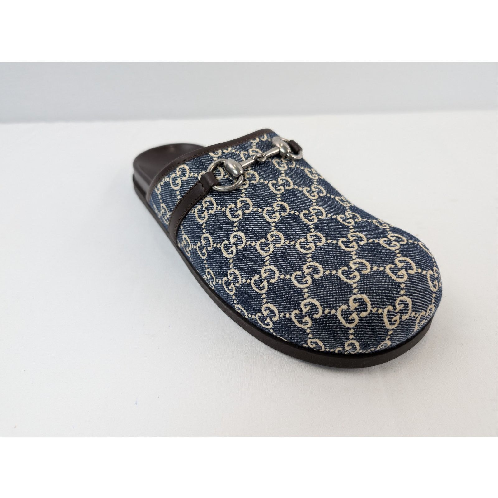Gucci o1rshd1 Horsebit Mule Slide Sandals in Beige Blue/ Navy Blue Size US 8.5 / EU 41-42 - 3 Thumbnail