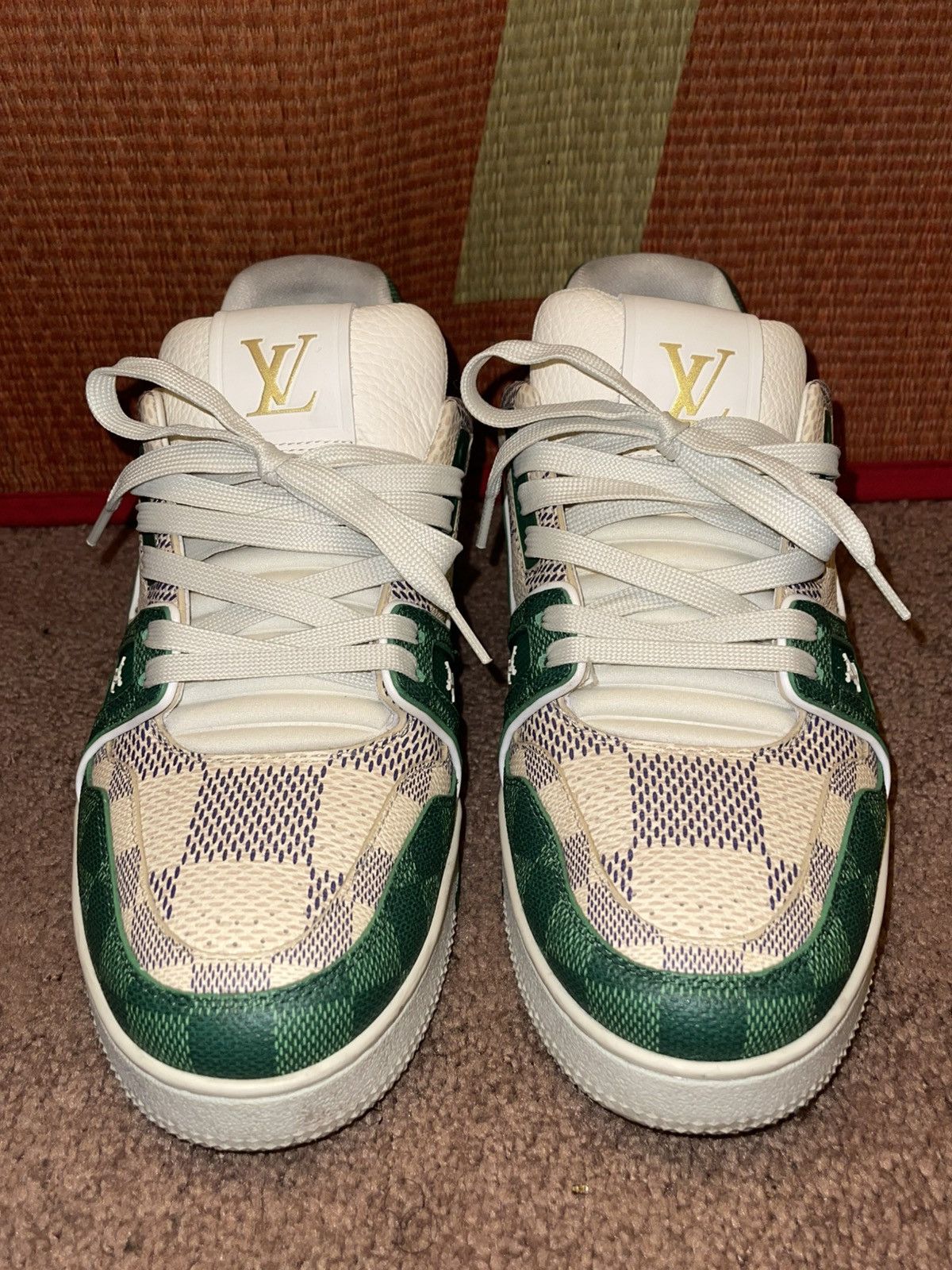 Louis Vuitton Louis Vuitton LV Trainer Damier Virgil White Green sz 8 Size US 8 / EU 41 - 3 Thumbnail