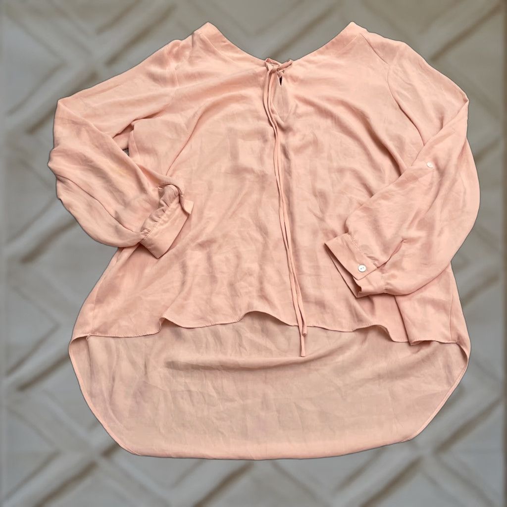 Vintage Roz & Ali Blouse Shirt Womens 1X Orange V-Neck Long Sleeve Chiffon Tunic Casual Workwear Modern Classic Size XL / US 12-14 / IT 48-50 - 1 Thumbnail