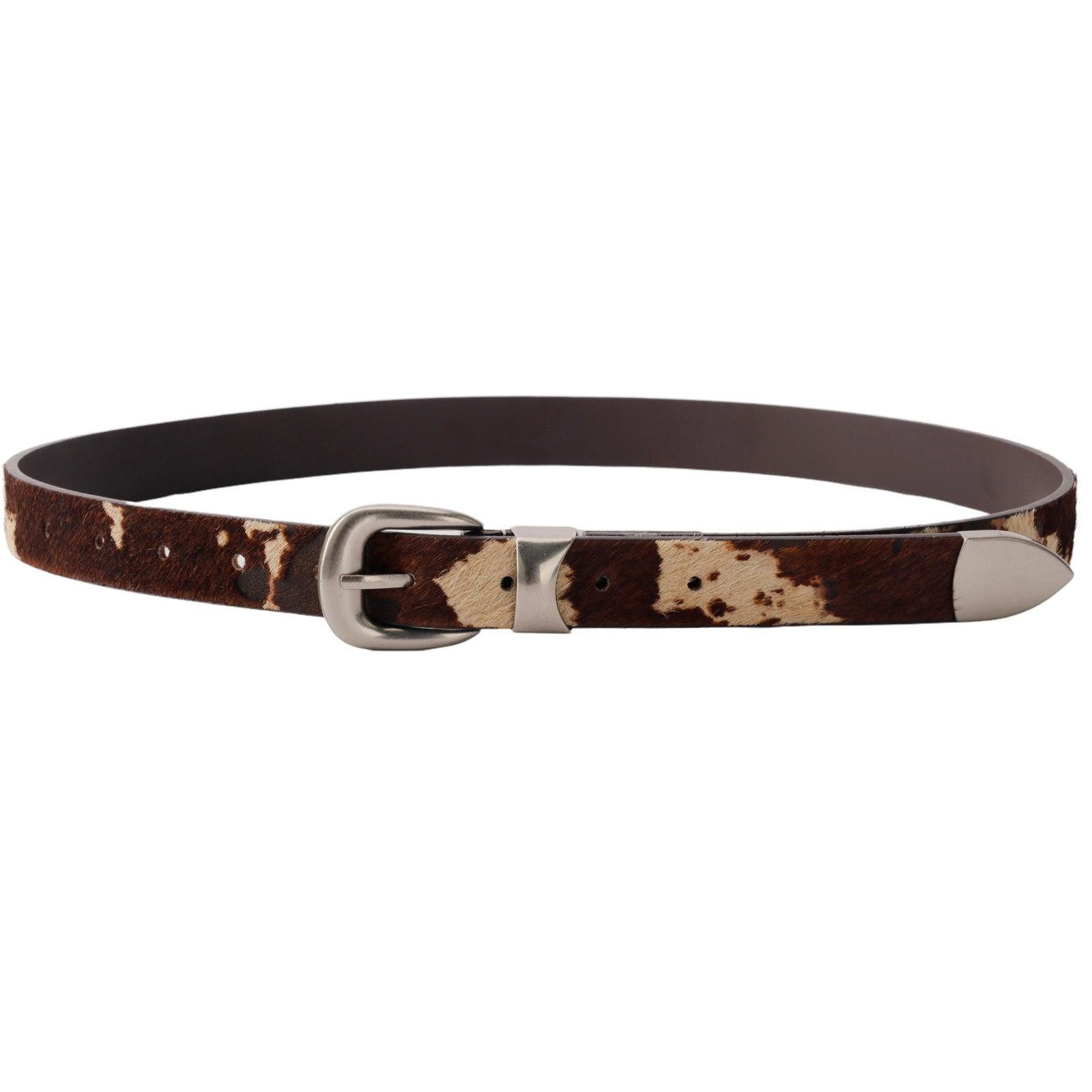 Leather Genuine Cow-Hair Spotted Head-Layer Leather Belt Size ONE SIZE - 6 Thumbnail