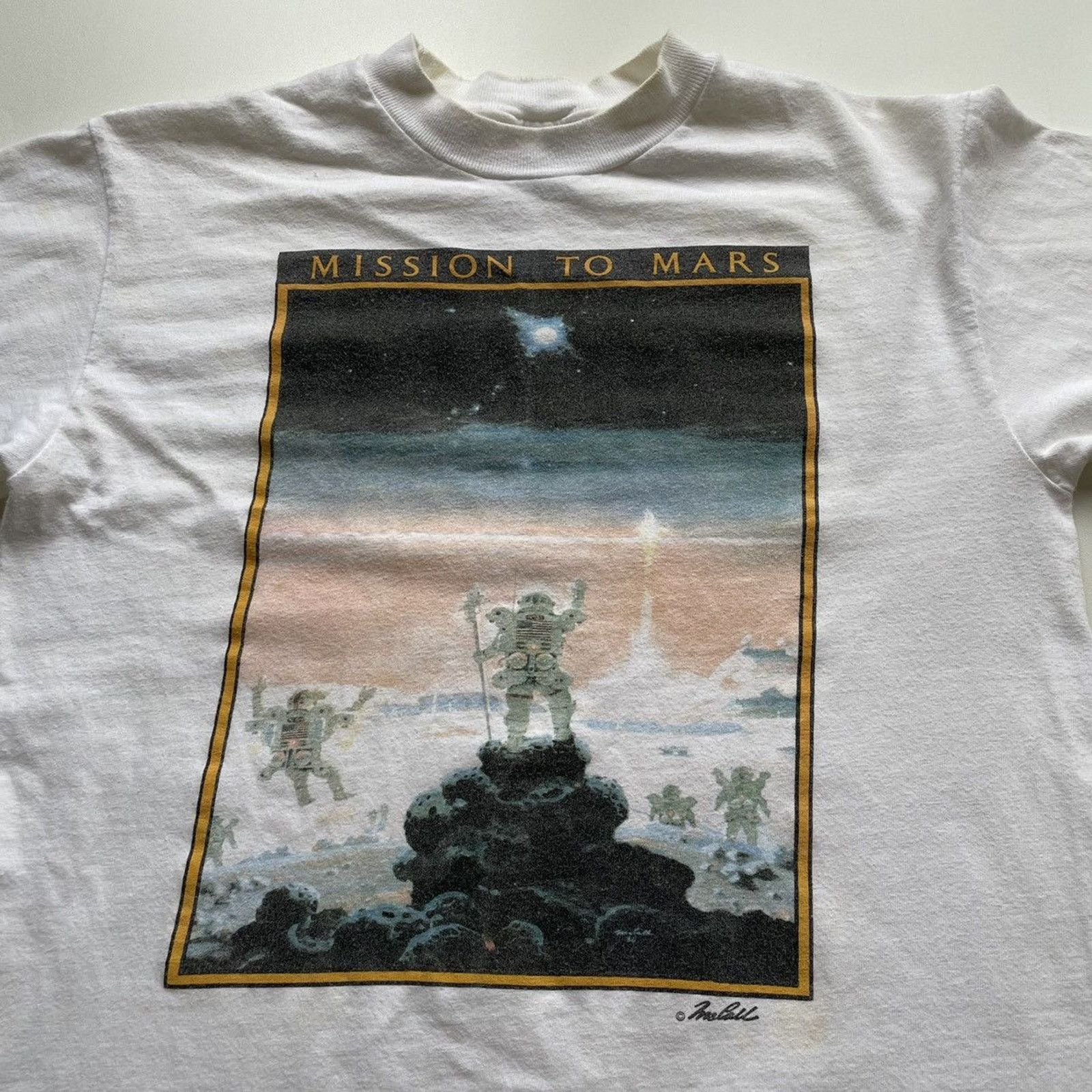 Hanes Vintage 90s Mission To Mars Astronaut Art T Shirt Small Rare Size US S / EU 44-46 / 1 - 2 Thumbnail