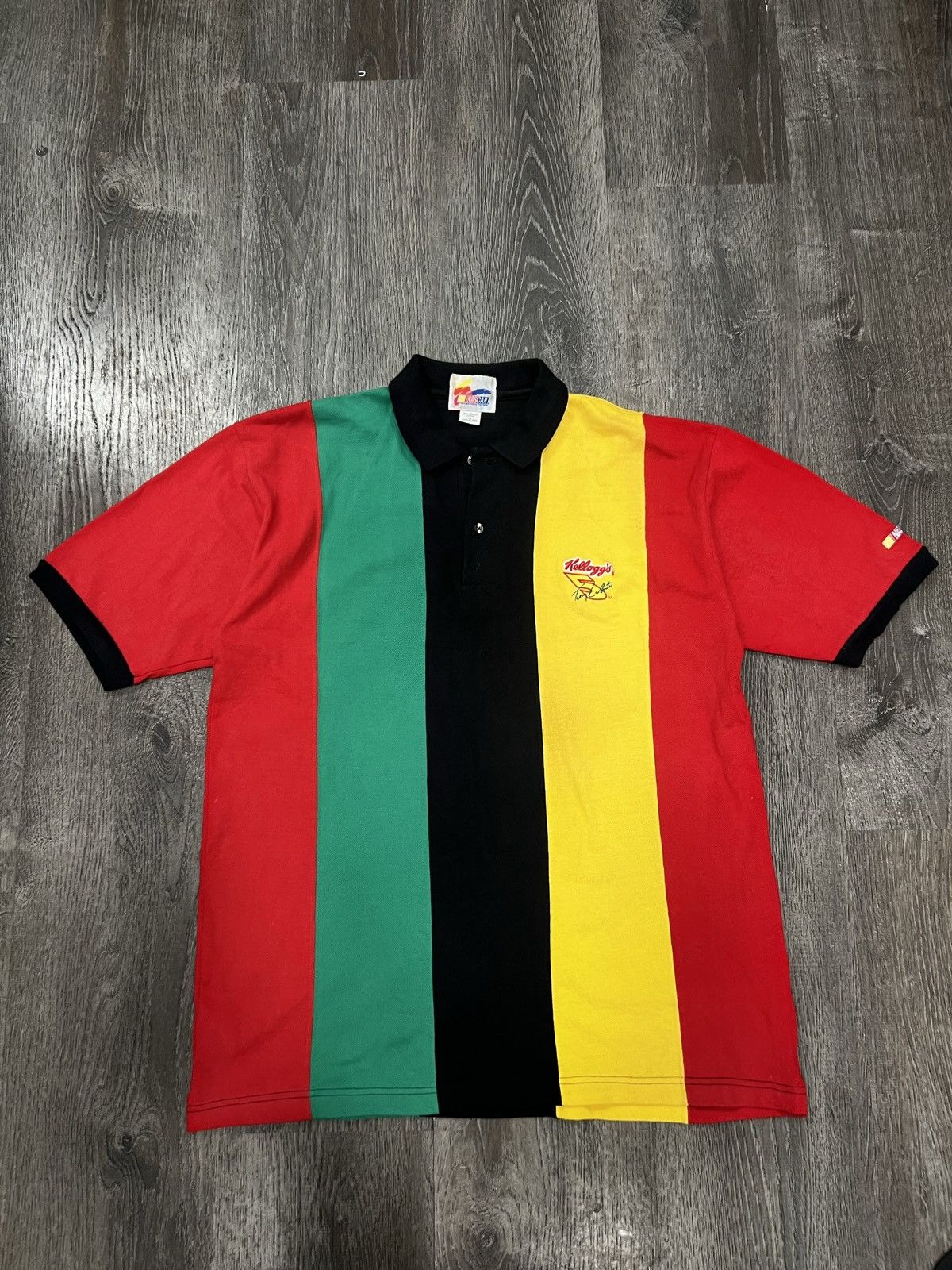 NASCAR Vntg Nascar Terry Labonte Kelloggs Corn Flakes Striped Polo Size US XL / EU 56 / 4 - 1 Thumbnail