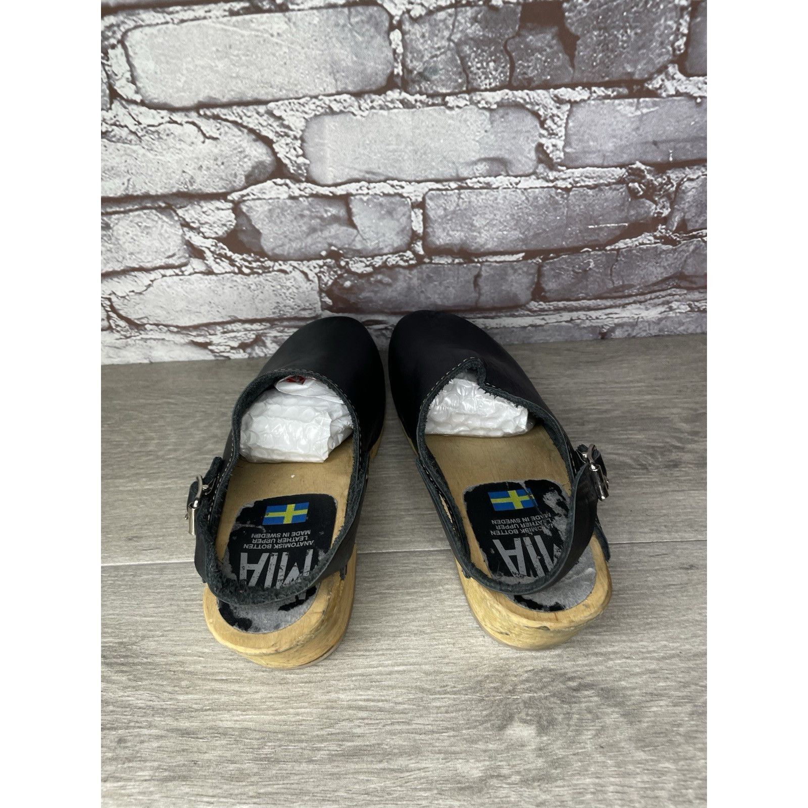 Miansai MIA Alma Swedish Black Leather Wooden Heel Strap Clogs Women Size US 9.5 / IT 39.5 - 6 Thumbnail