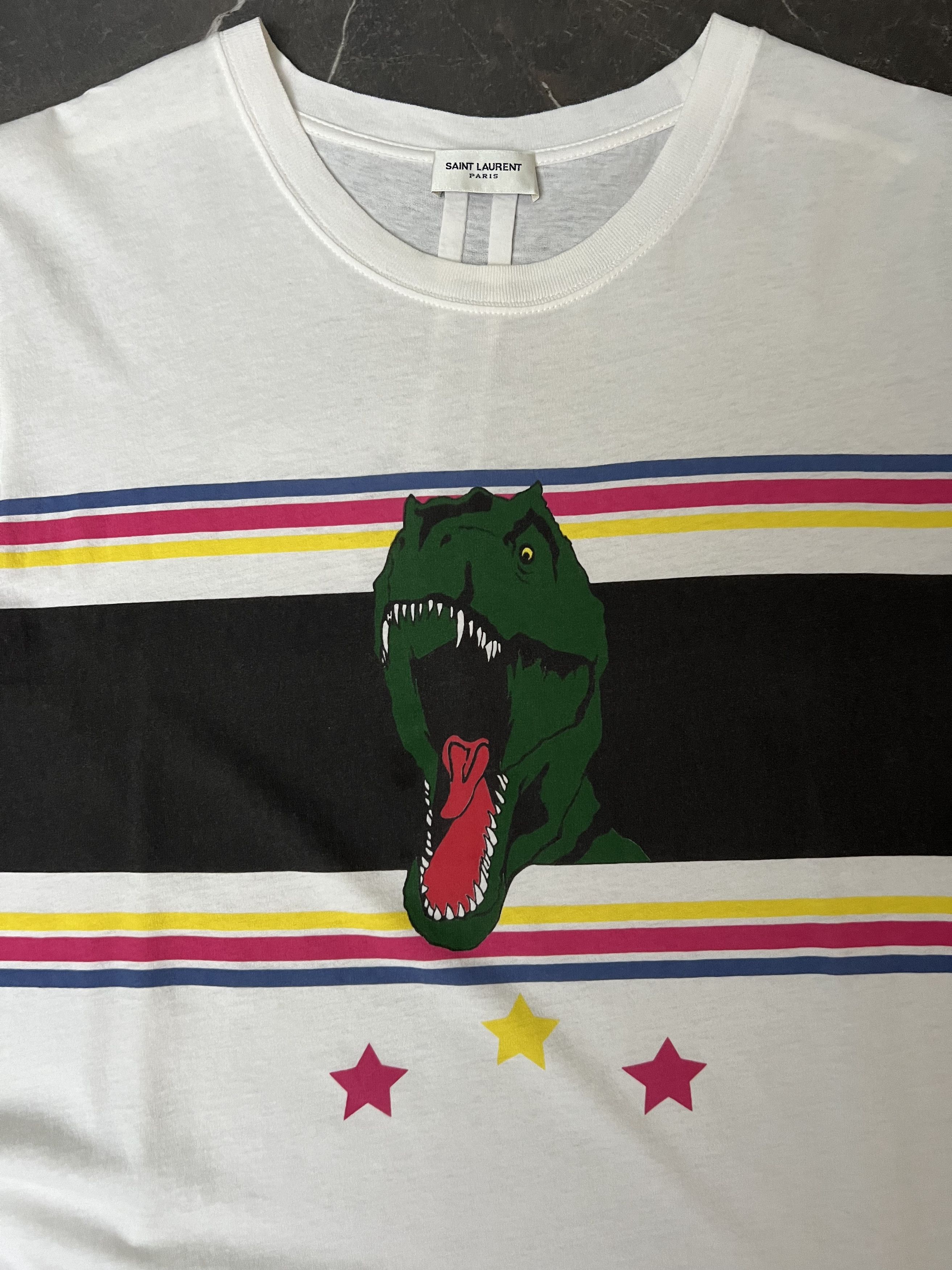 Hedi Slimane × Saint Laurent Paris Saint Laurent T-Rex Dinosaur Stripe Tee Size US M / EU 48-50 / 2 - 3 Thumbnail