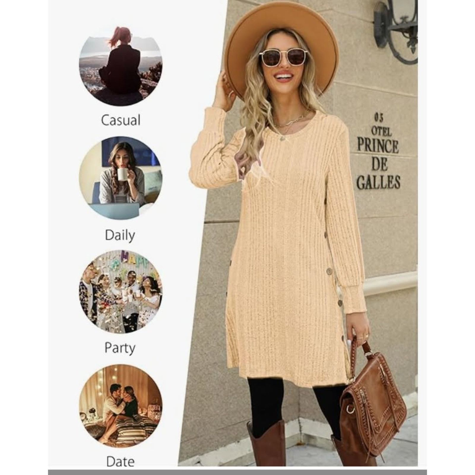The Unbranded Brand Women's Dress Long Sleeve Tunic, Crew Neck, L Size L / US 10 / IT 46 - 7 Thumbnail