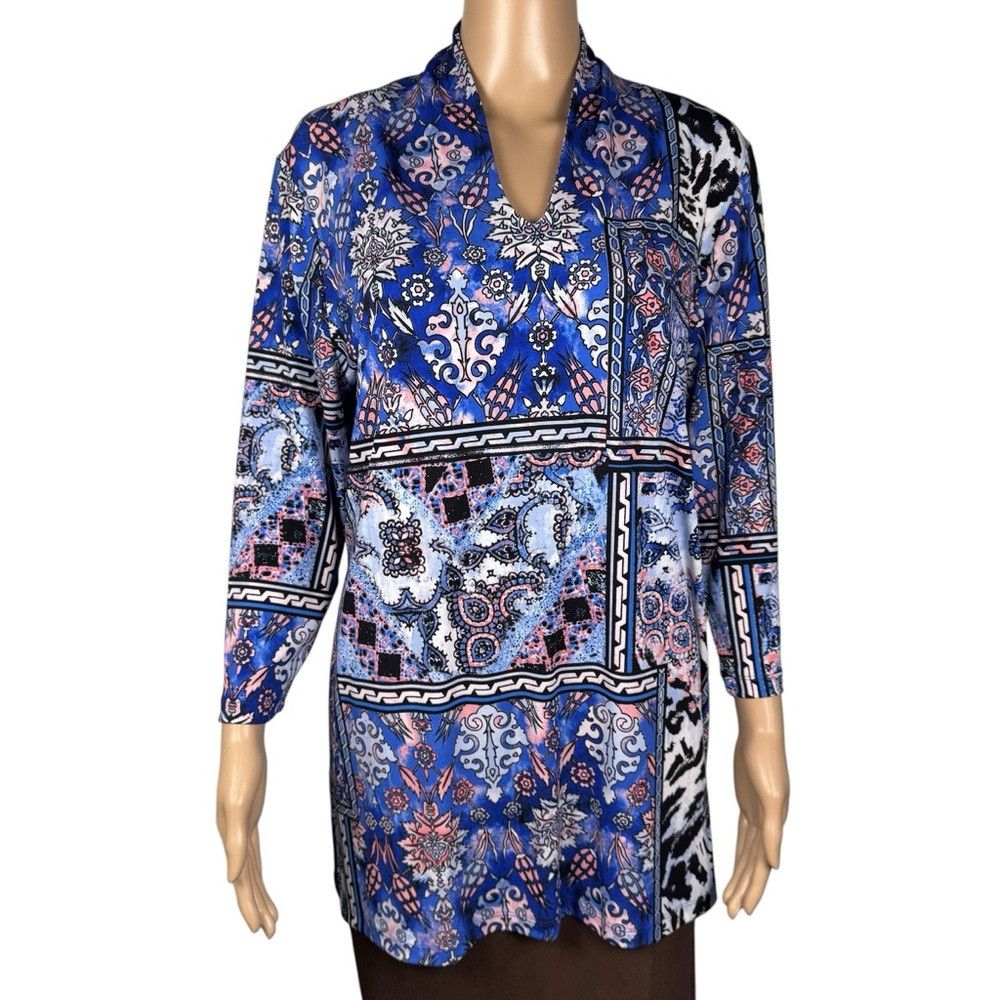 Chicos Easywear By Chico's Dreamweaver Patchwork Loma Tunic Blouse Size L / US 10 / IT 46 - 1 Thumbnail