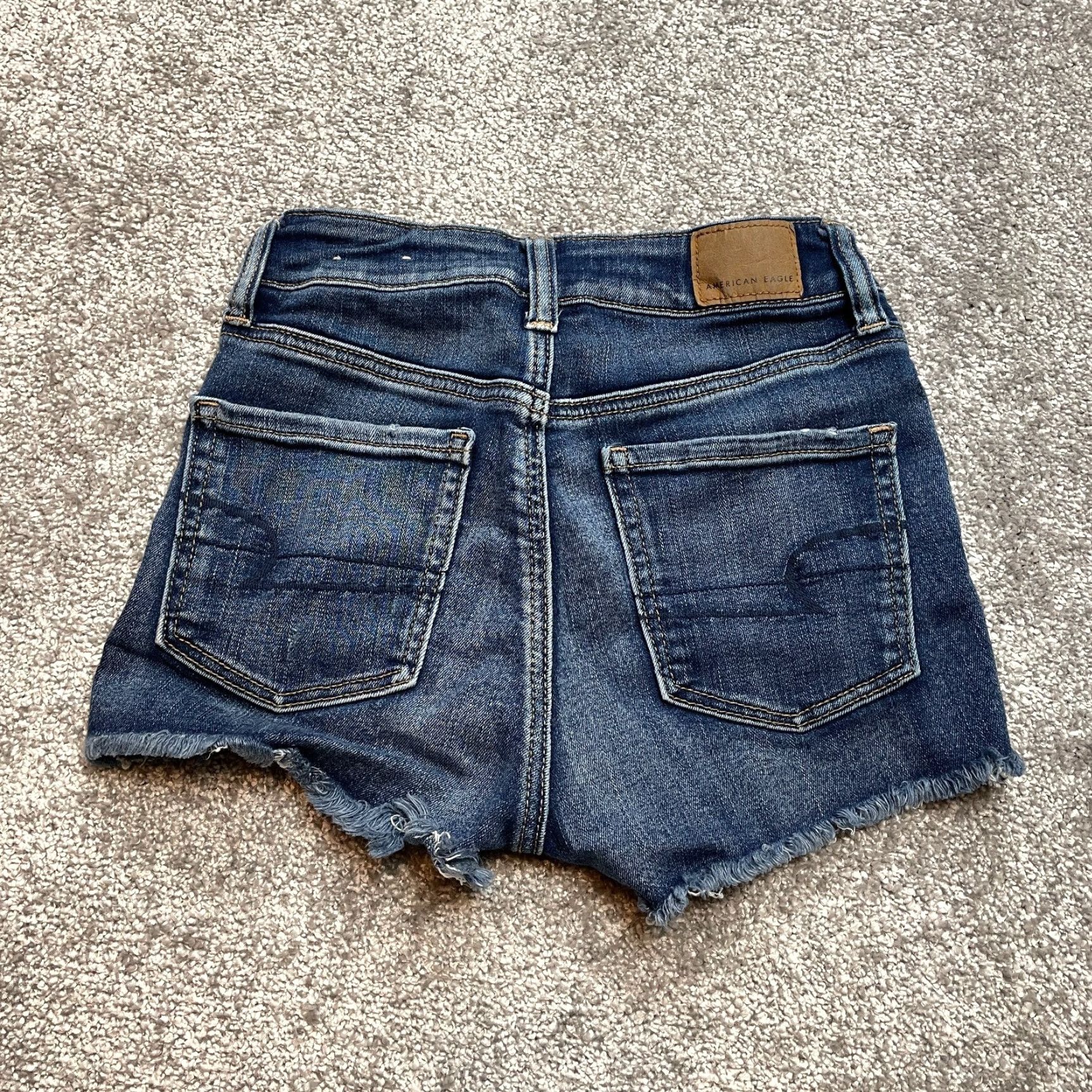 American Eagle Outfitters American Eagle Outfitters Next Level Stretch Denim Shorts Womens 00 Blue Distressed Dark Stretch 5-Pocket Denim Zip Front High Rise Casual Summer Size 24" / US 00 / IT 34 - 7 Thumbnail