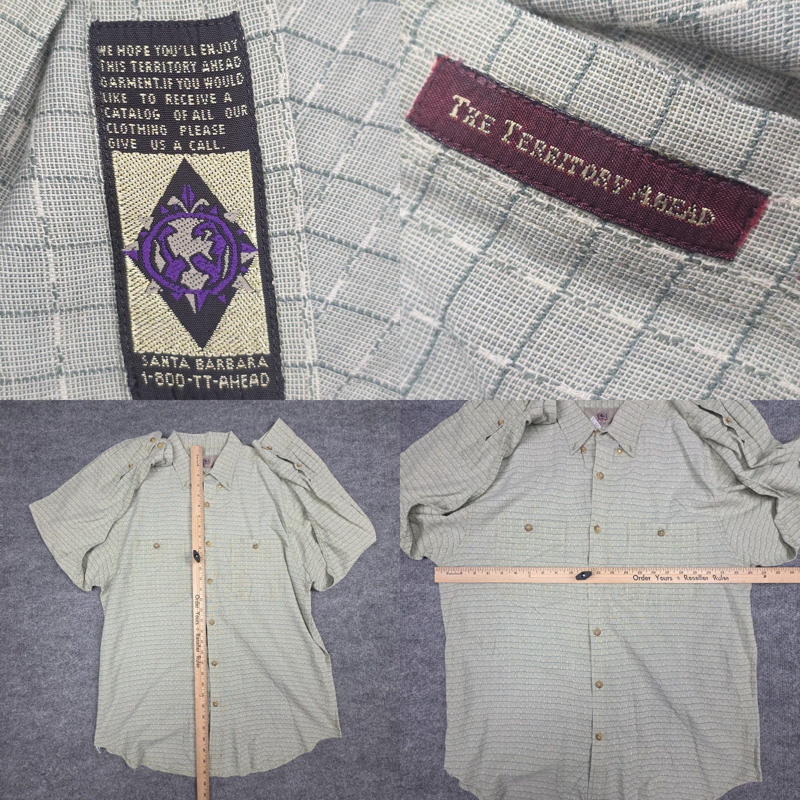 The Territory Ahead Territory Ahead Shirt Men's Large Green White Woven Textured Cotton Button-Up Short Sleeve Plaid Size US L / EU 52-54 / 3 - 8 Thumbnail