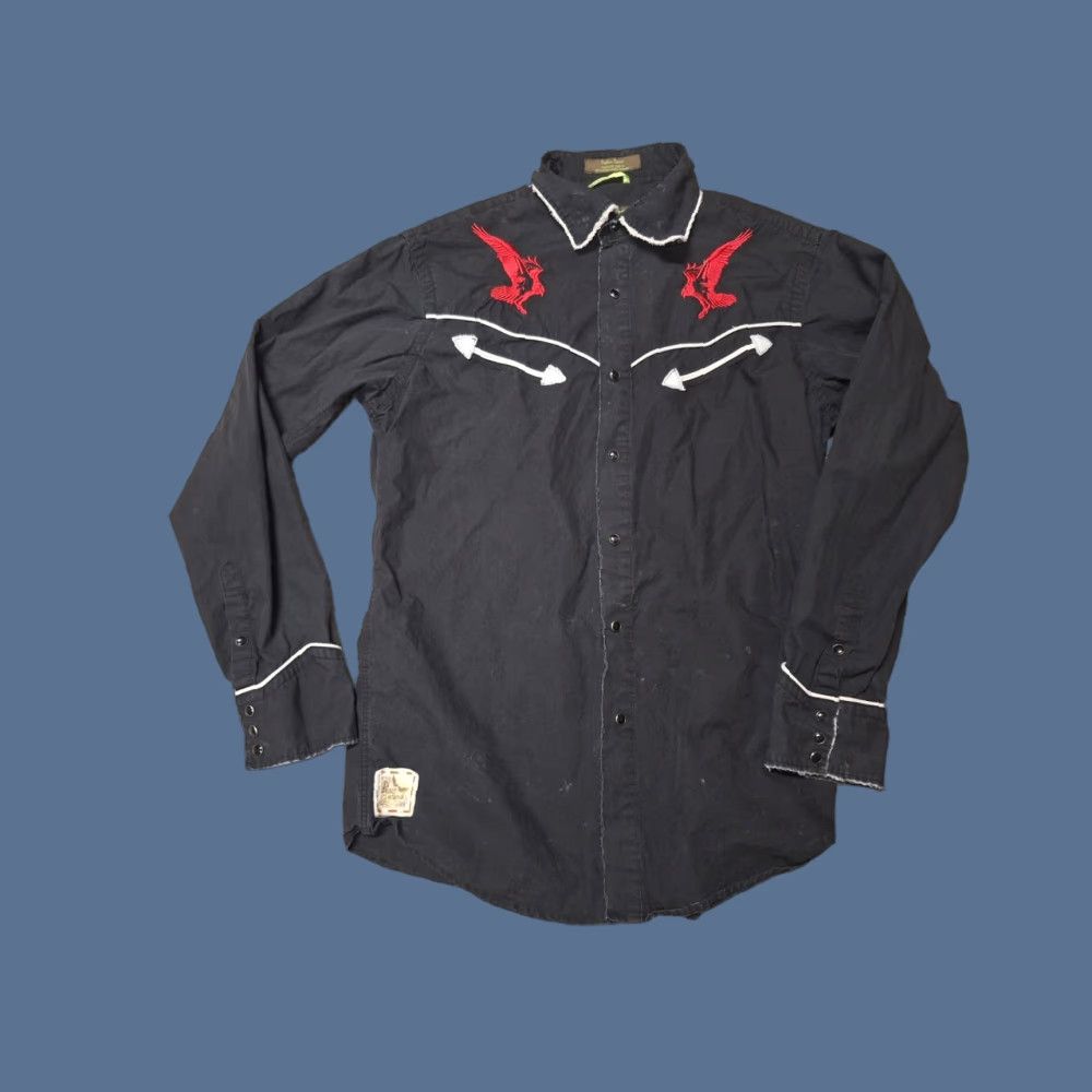 Roar Roar Western Shirt L Distressed Grunge Embroidered Wings Eagle Cowboy Button-Up Men X L Black Size US L / EU 52-54 / 3 - 1 Thumbnail