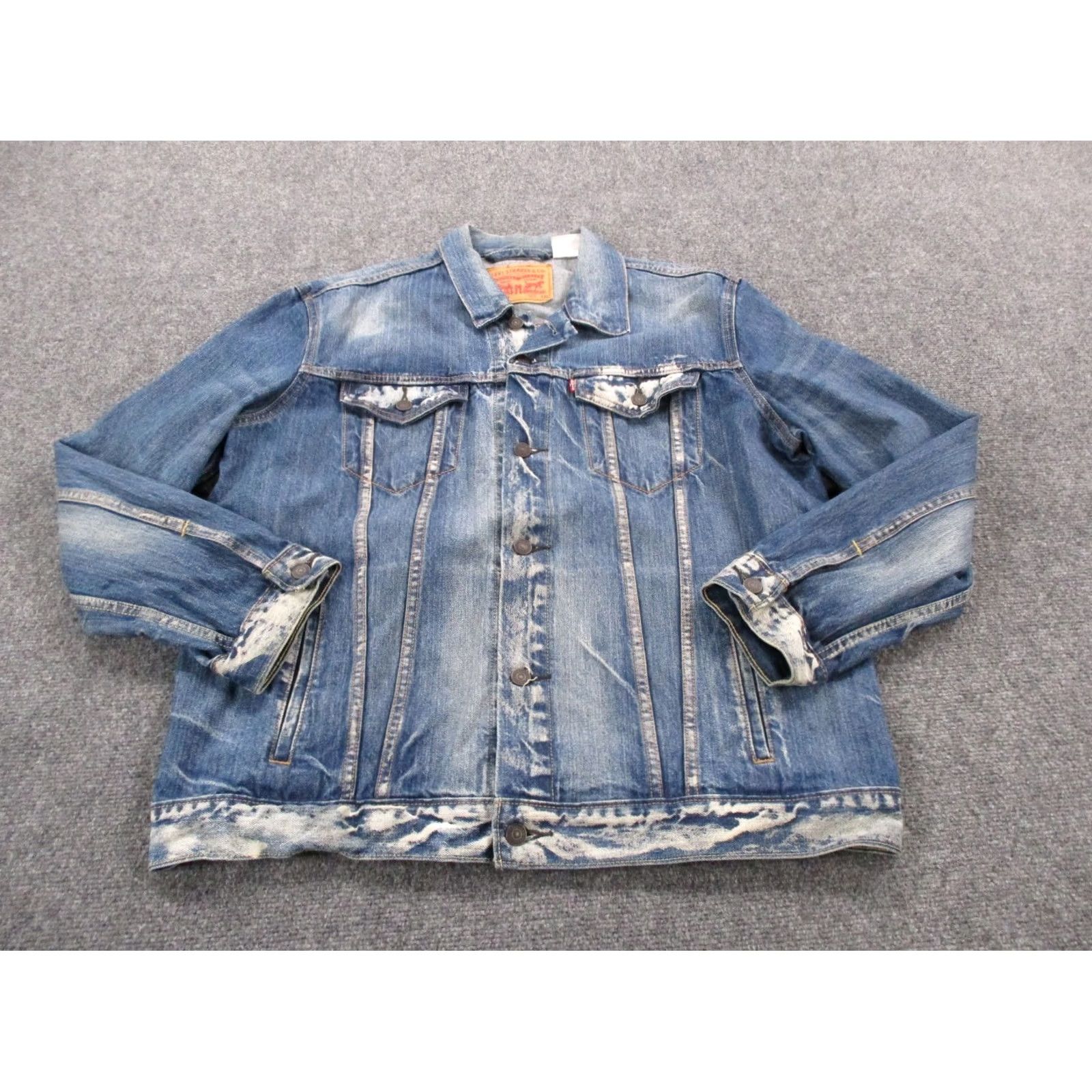 Levi's Levi's Jacket Mens 2XL Blue Denim Trucker Red Tab Biker Button Cotton Denim Jacket Size US 39 - 2 Thumbnail