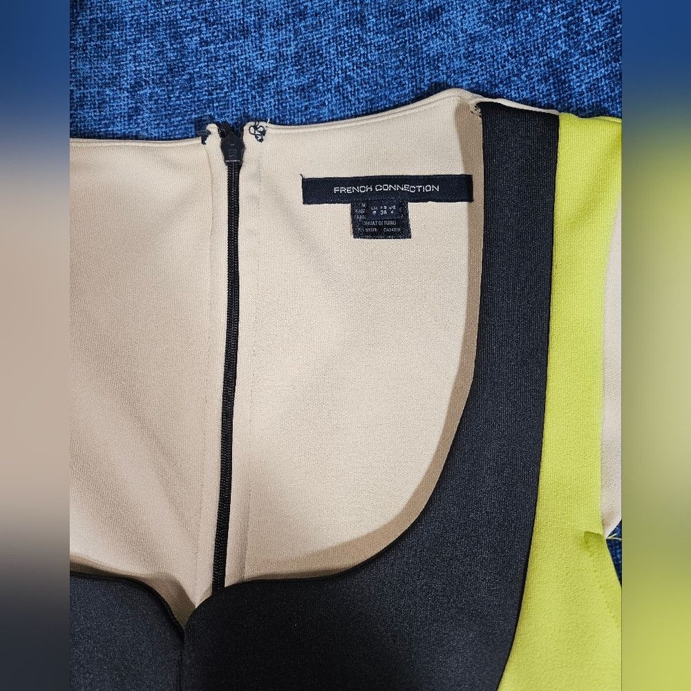 French Connection French Connection Cream Navy Blue Lime Green Dress 4 Size S / US 4 / IT 40 - 5 Thumbnail
