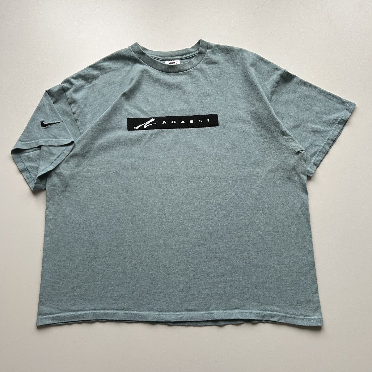 image of 90's Nike Andre Agassi Embroidered Swoosh T Shirt in Teal, Men's (Size 2XL)