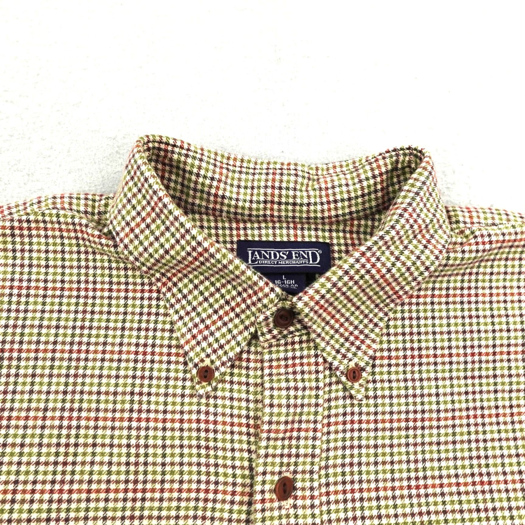 Lands' End VINTAGE Lands' End Shirt Mens Large Beige Houndstooth Plaid Flannel Button-Up Casual Mens Size US L / EU 52-54 / 3 - 2 Thumbnail