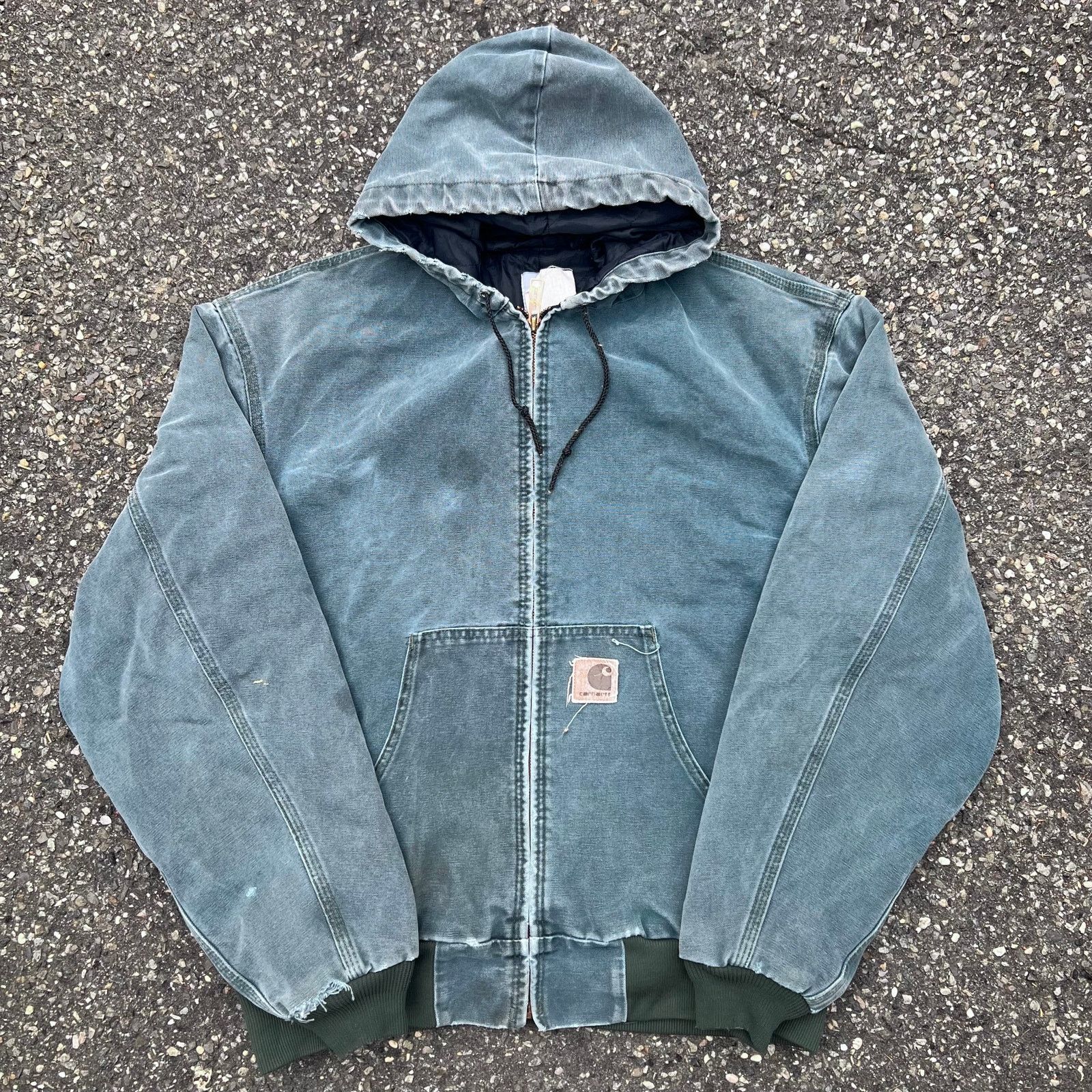 image of Green Carhartt Faded Work Wear Hooded Jacket, Men's (Size XL)