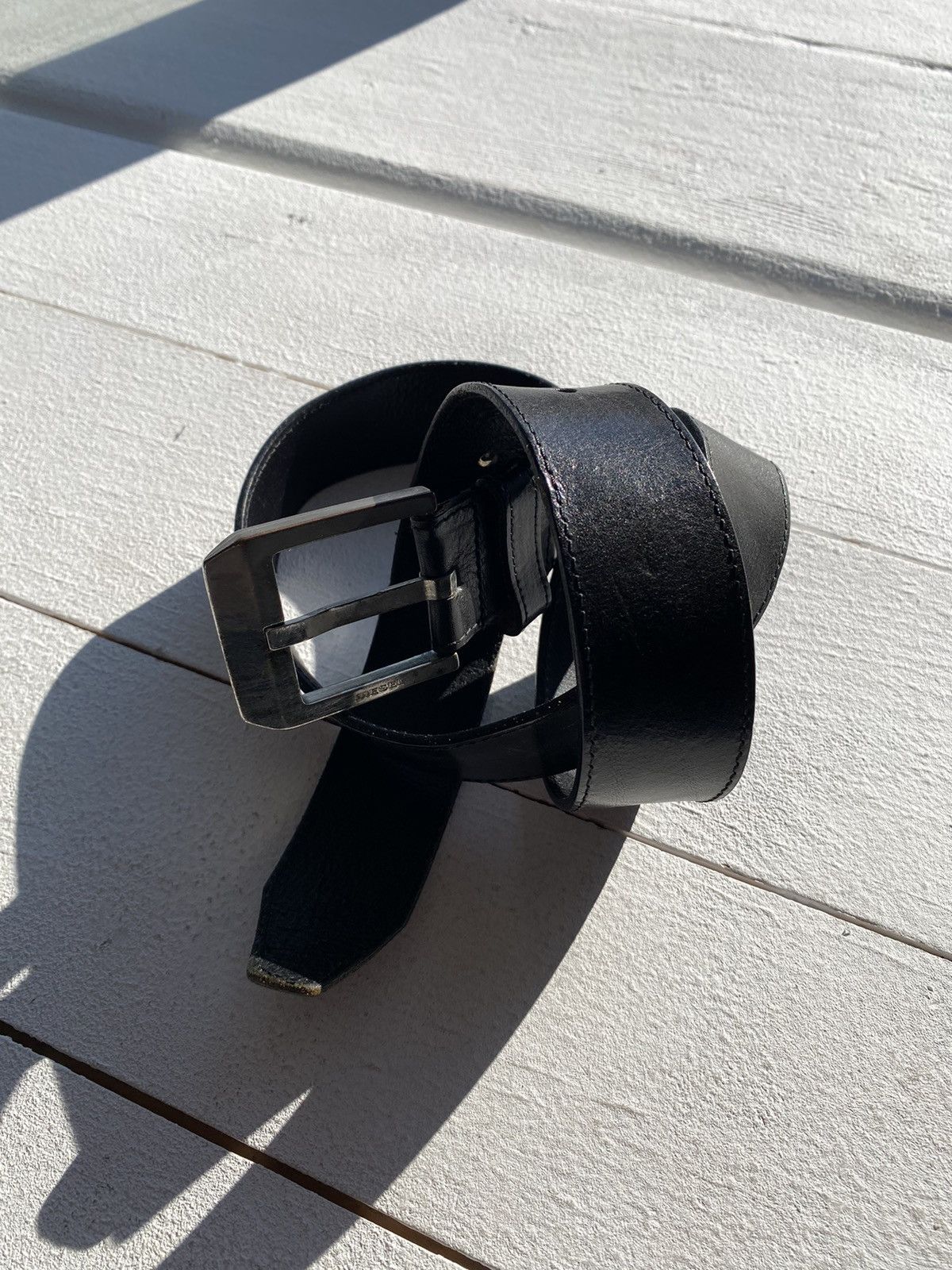 Diesel × Vintage 90s Diesel Black Leather Minimalism Avant Garde Belt 85 Size ONE SIZE - 1 Thumbnail