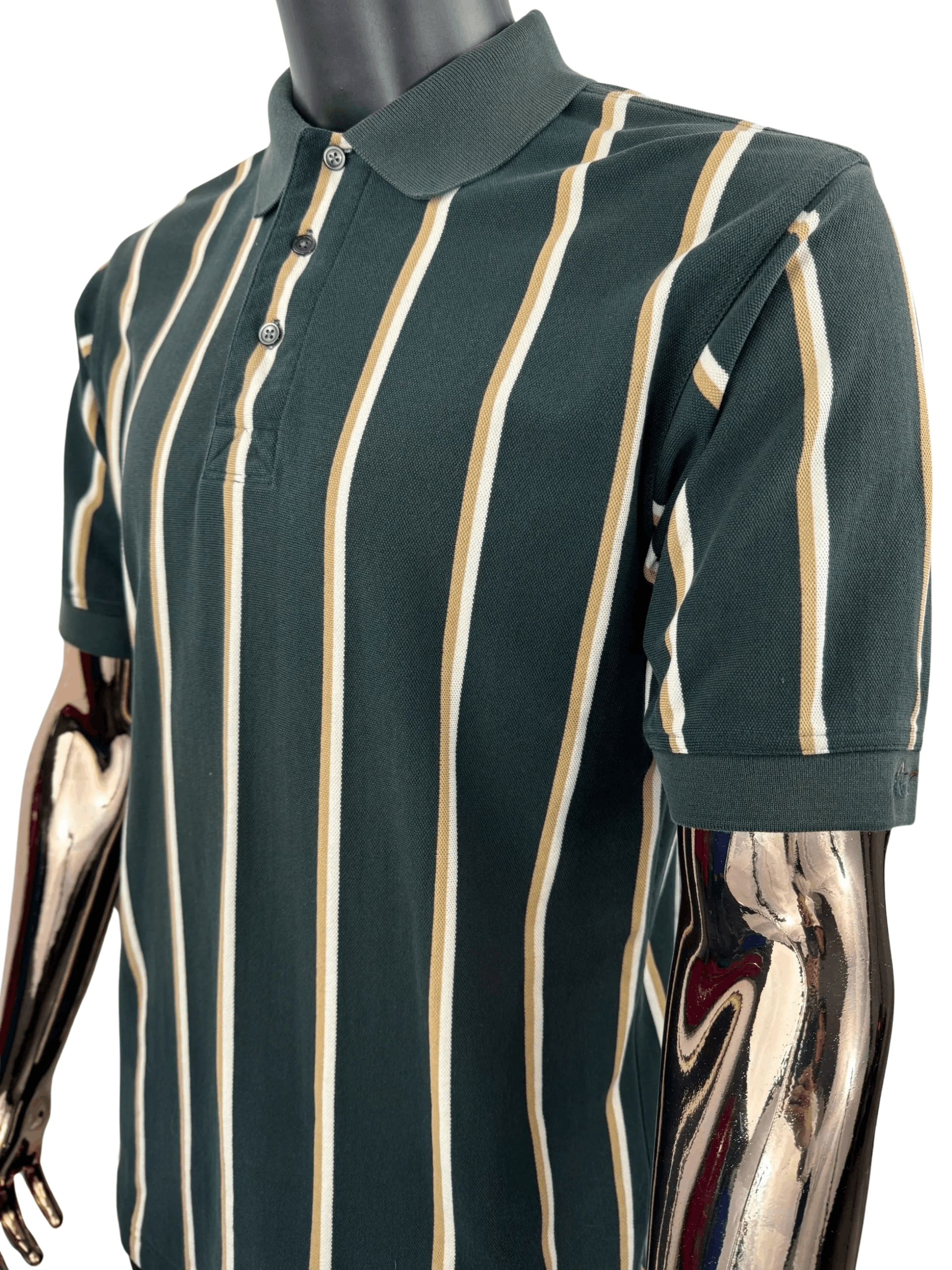 Greg Norman VTG Greg Norman Striped Polo Shirt Green White Tan Golf Polo Size US M / EU 48-50 / 2 - 1 Thumbnail