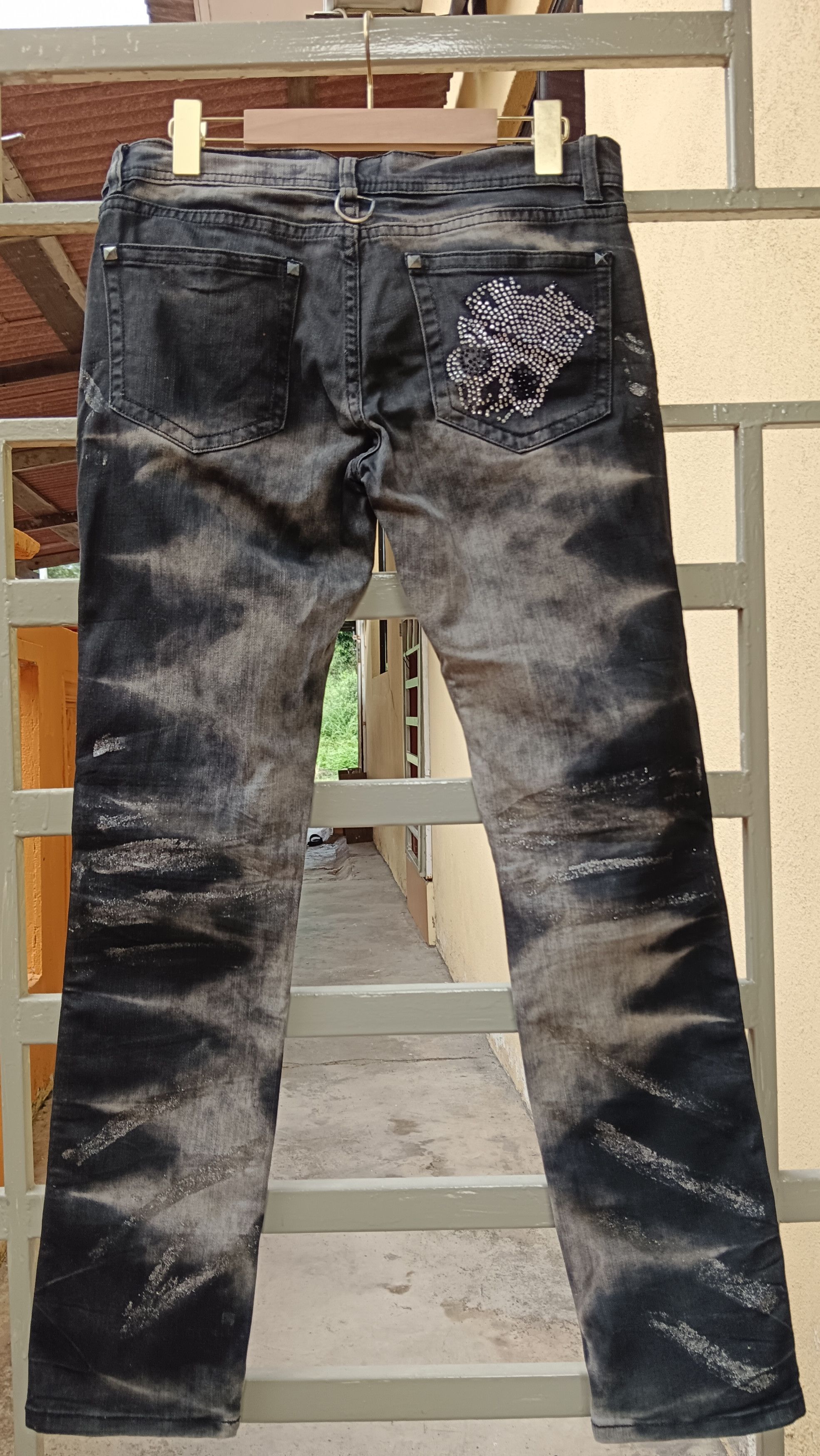 Japanese Brand The Black Gene Skull Gem Stud Skinny Punk Jeans Size US 30 / EU 46 - 2 Thumbnail