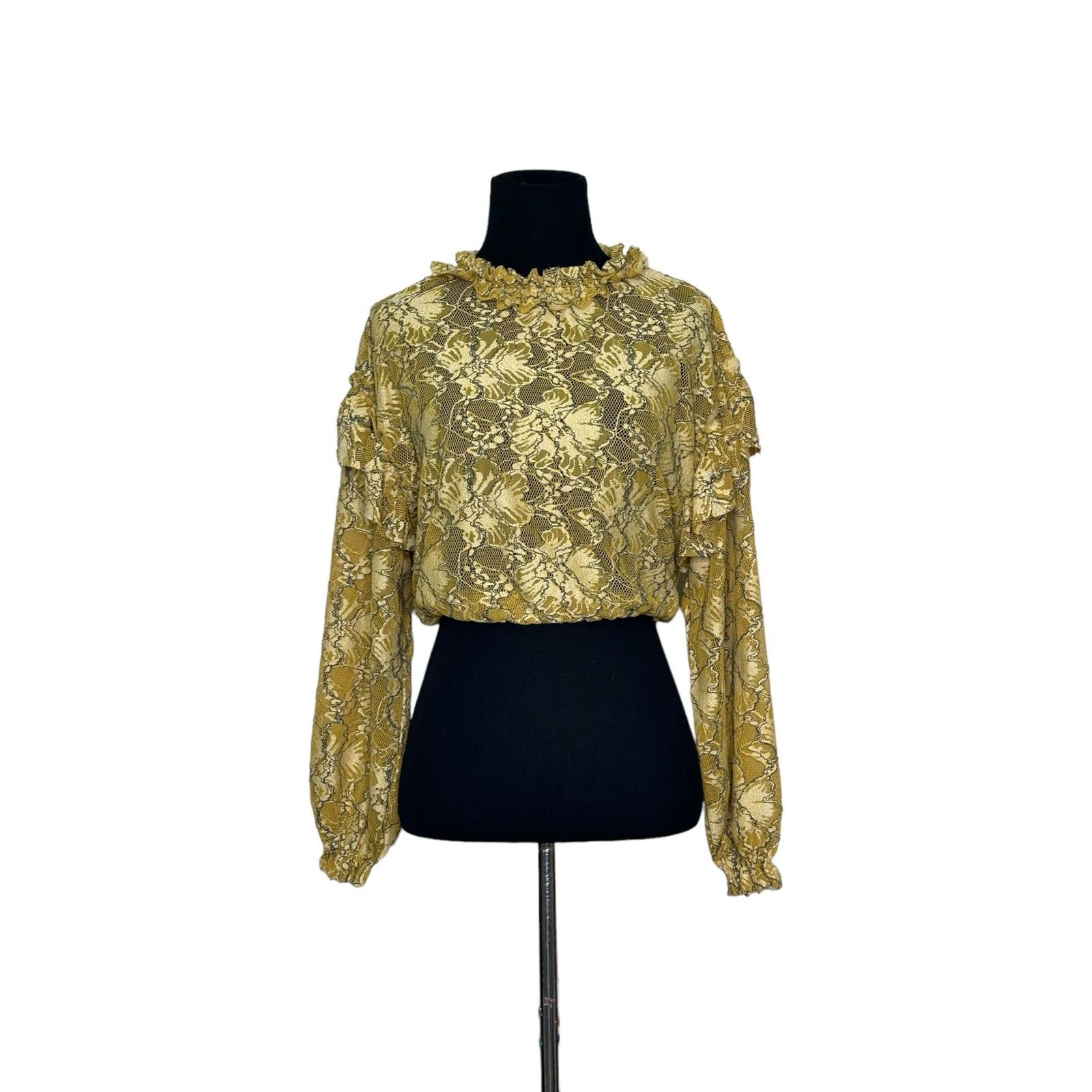 Zara Zara yellow mustard floral lace long sleeves crop top size S Size S / US 4 / IT 40 - 5 Thumbnail