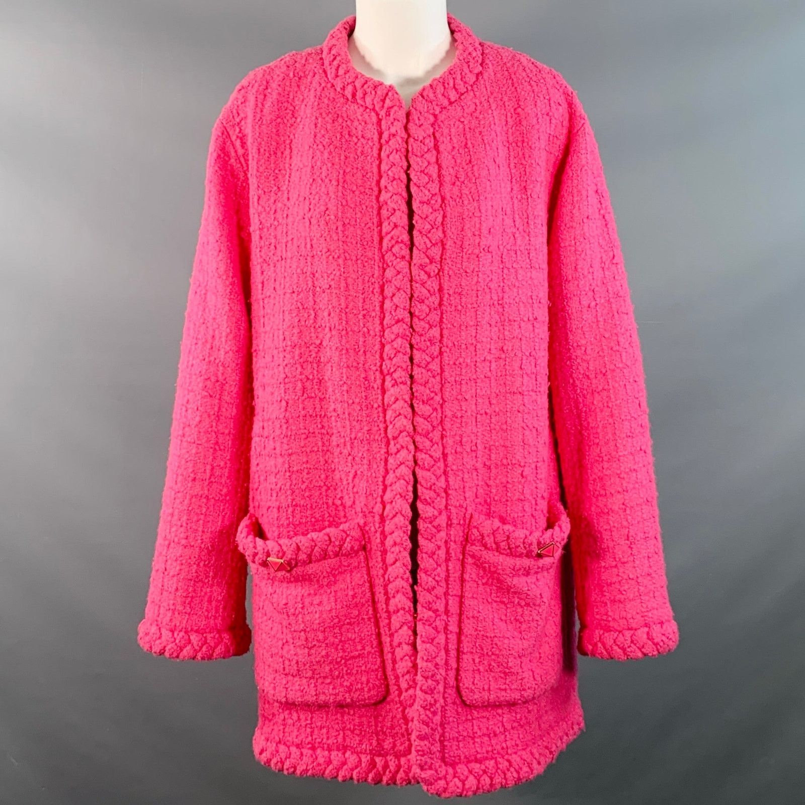 Valentino VALENTINO 2021 Size S Pink Wool Silk Tweed Oversized Jacket Size S / US 4 / IT 40 - 1 Thumbnail
