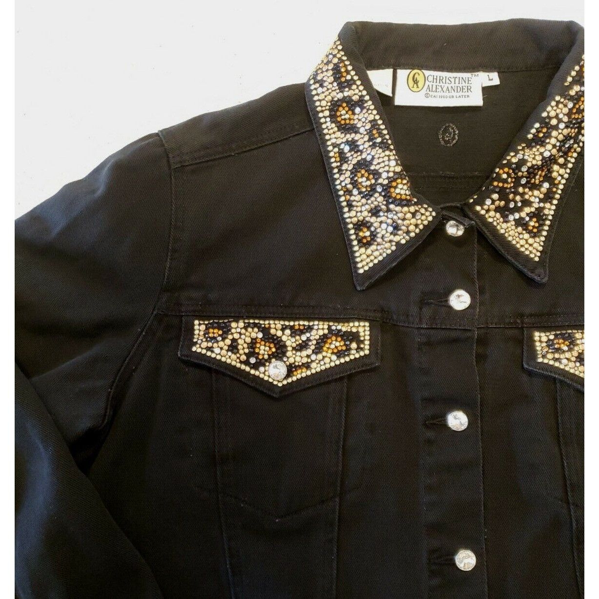 Vintage Christine Alexander Studded Jean Jacket Womens L Black Swaro Size L / US 10 / IT 46 - 4 Thumbnail