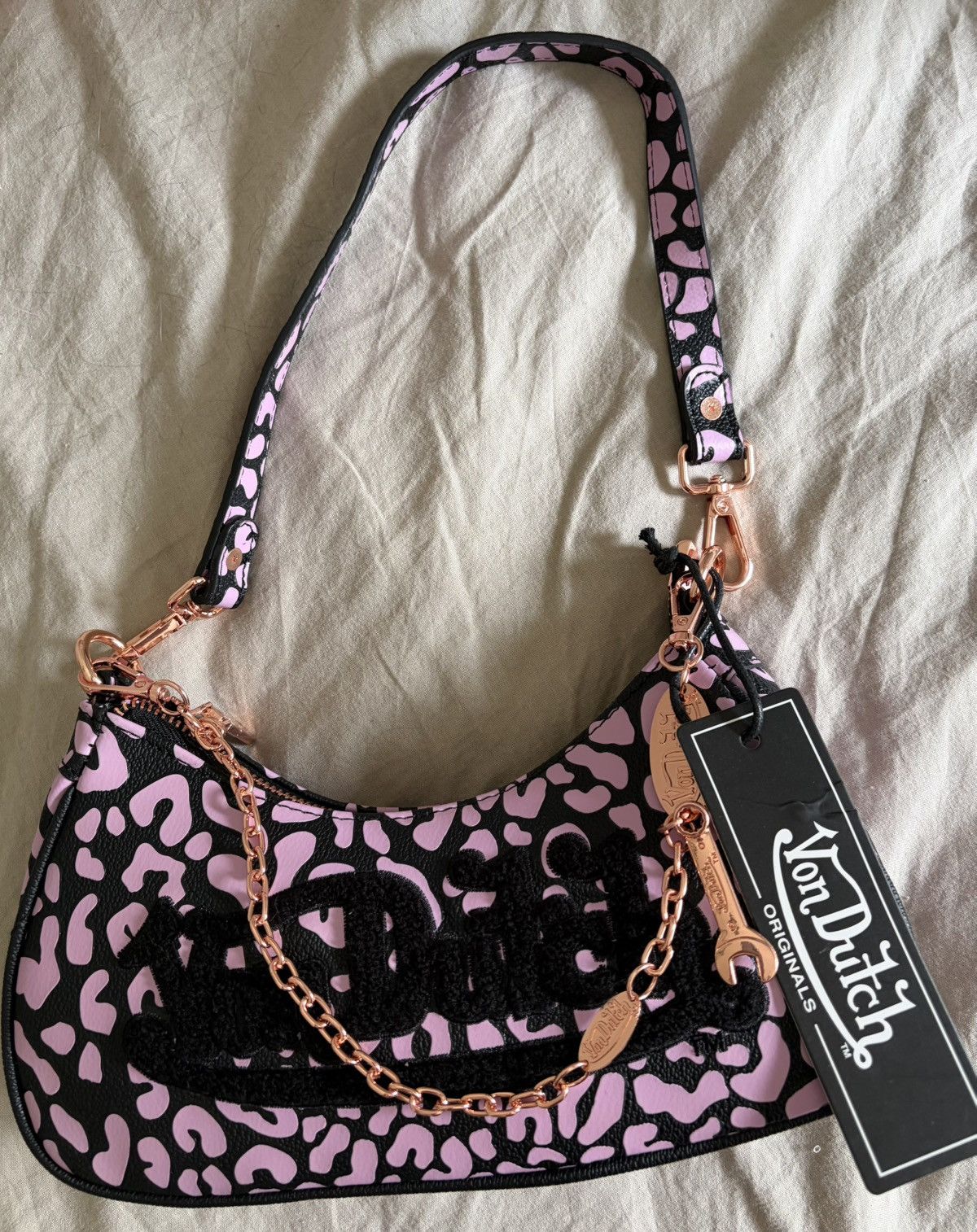 Von Dutch Von Dutch Pink and Black Cheetah Print Hobo Bag Size ONE SIZE - 2 Thumbnail
