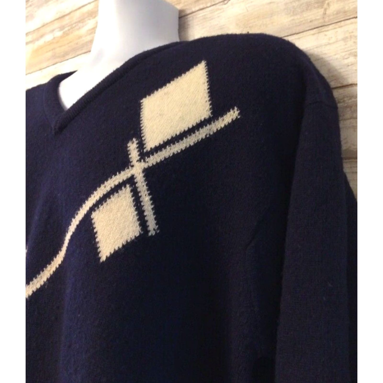Vintage Saint Andrews Argyle Knit Wool Sweater Mens Medium Blue Scotland Size US M / EU 48-50 / 2 - 2 Thumbnail