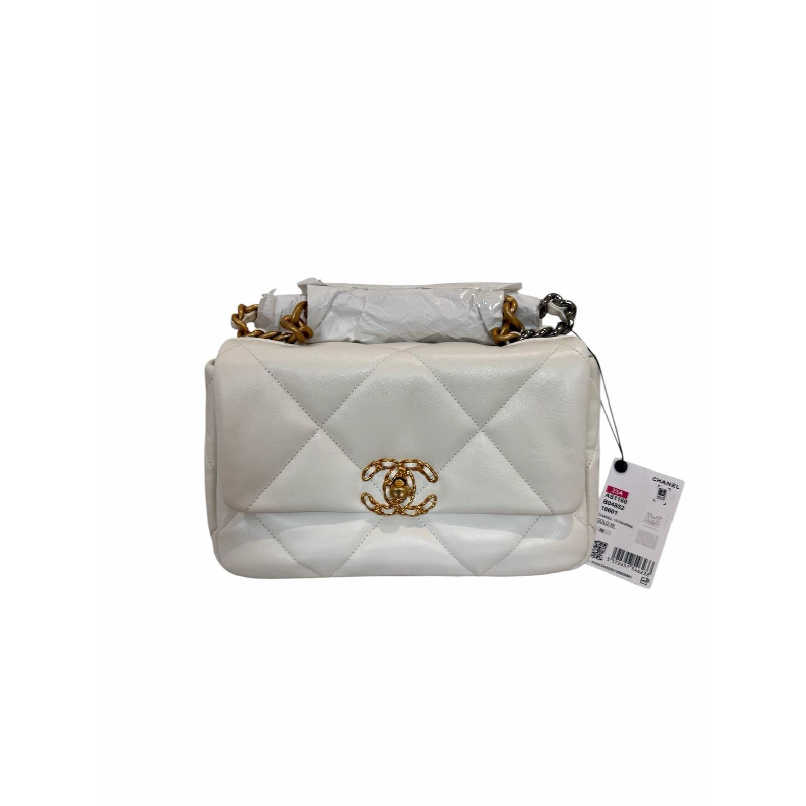 Chanel Chanel medium 19 flap bag white lambskin gold & silver tone Size ONE SIZE - 1 Thumbnail