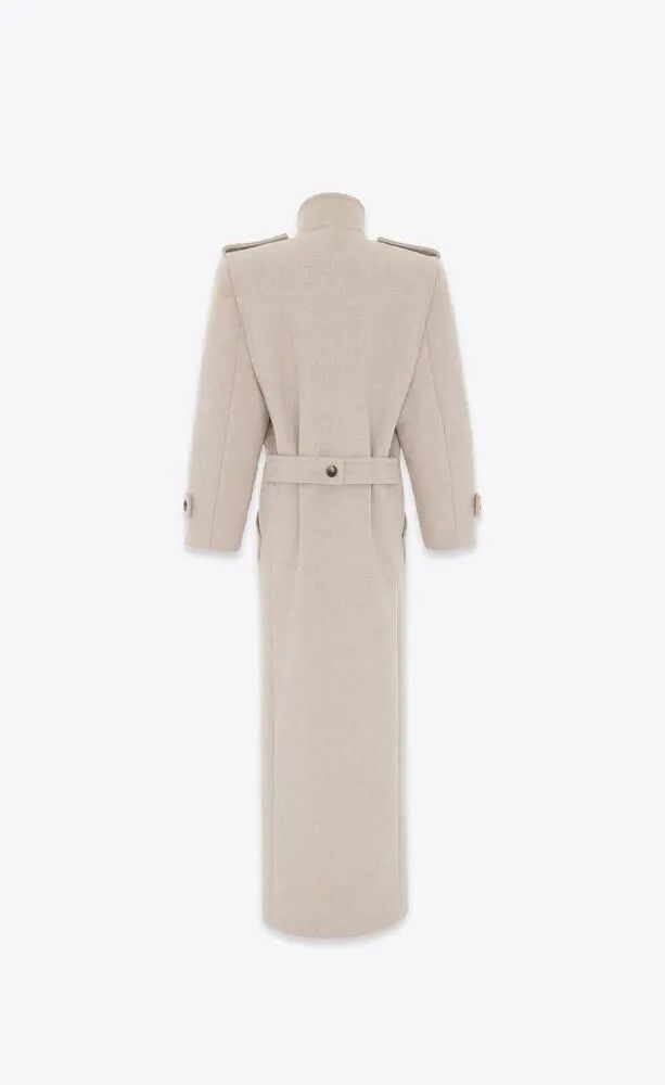 Saint Laurent Paris o1bcso1str1224 Runway Oversized Coat In Wool in Beige Size XS / US 0-2 / IT 36-38 - 3 Thumbnail