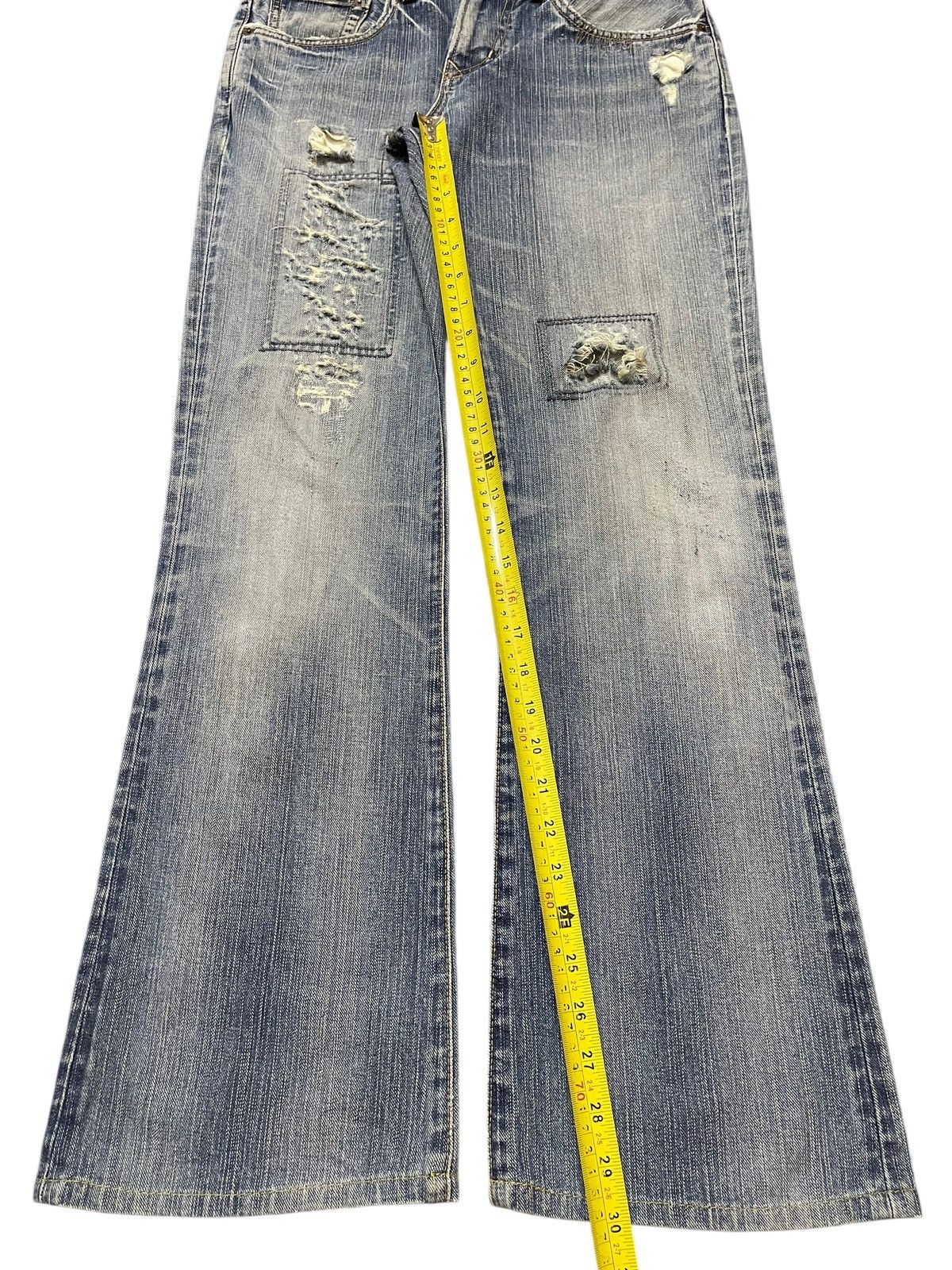 Edwin Vintage Edwin XV Faded Wash Distressed Wide Leg Flare Jeans Size US 30 / EU 46 - 13 Thumbnail