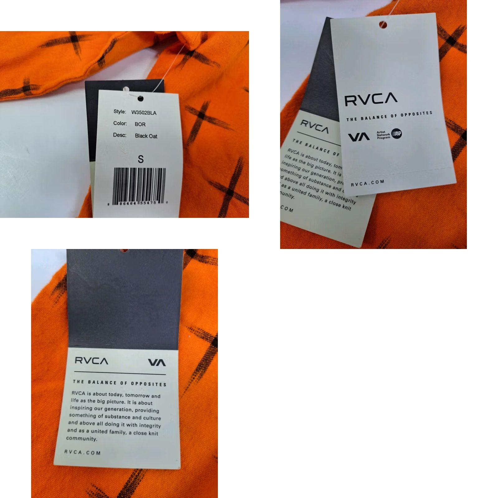RVCA RVCA Women's Long Sleeve Button Up Woven Shirt Orange/Black Cross Size S Size S / US 4 / IT 40 - 9 Thumbnail