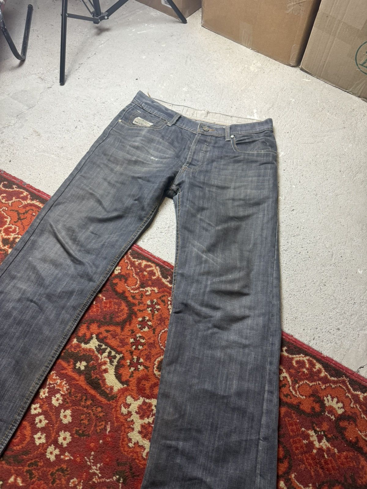 Japanese Brand × Vintage Vintage Y2K Boss Antique Embroidered Logo Baggy Denim Pants Size US 33 - 2 Thumbnail