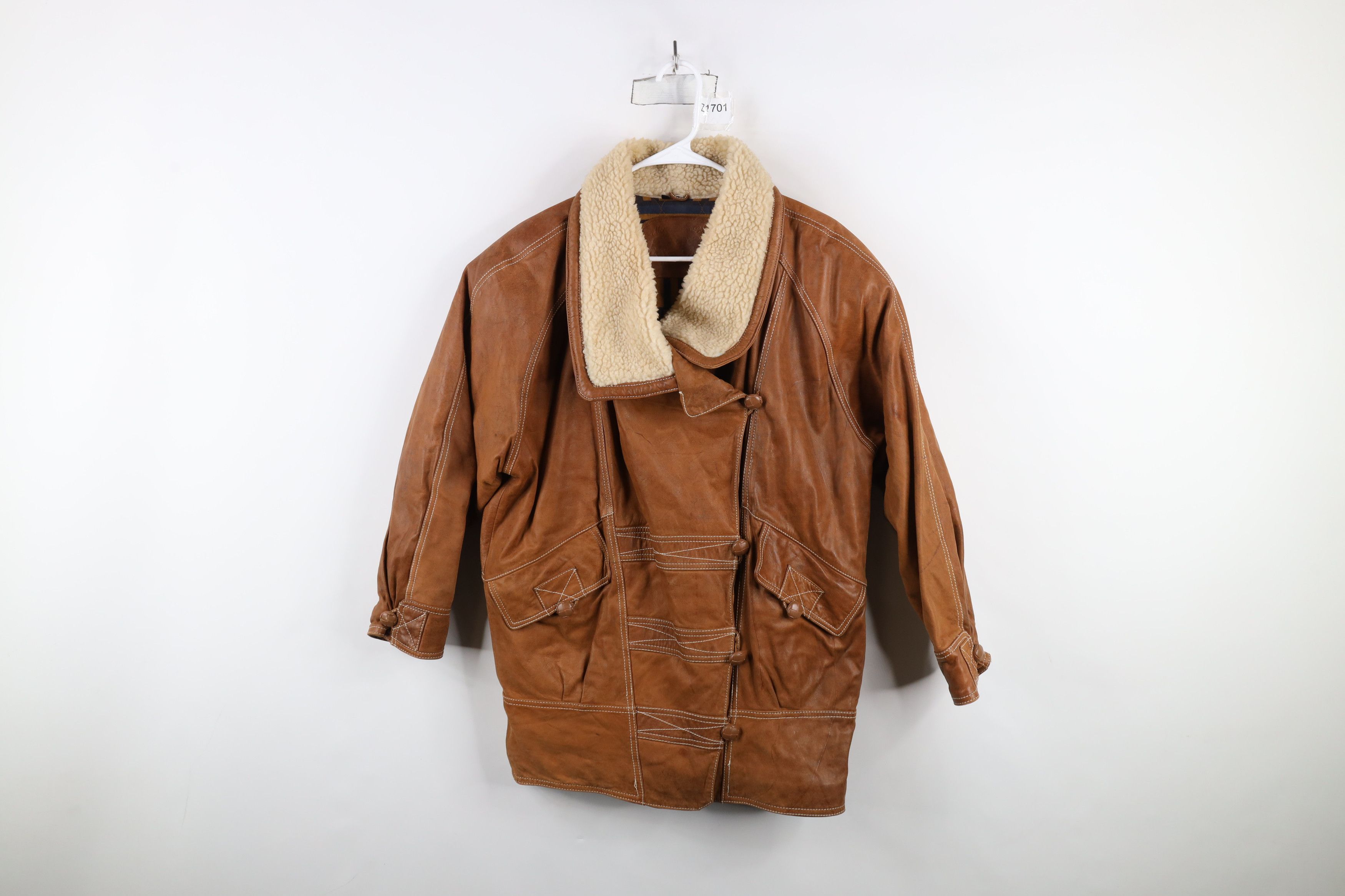 Vintage Vintage 90s Streetwear Shearling Collar Leather Jacket Size S / US 4 / IT 40 - 1 Thumbnail