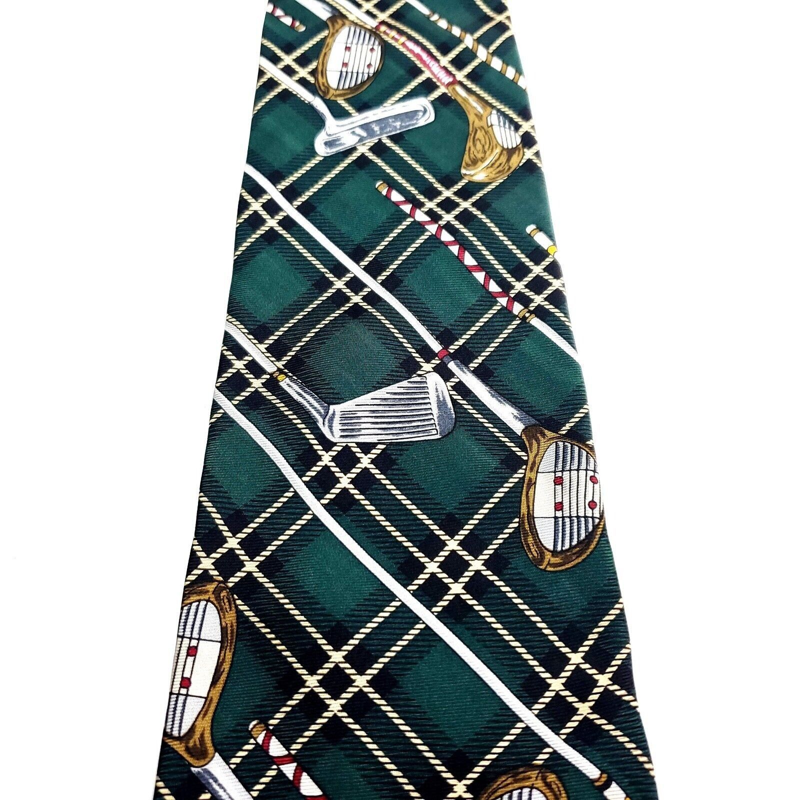 Roundtree & Yorke Roundtree & Yorke Green Silk Tie Woven Glen Check Golf Club Size ONE SIZE - 2 Thumbnail