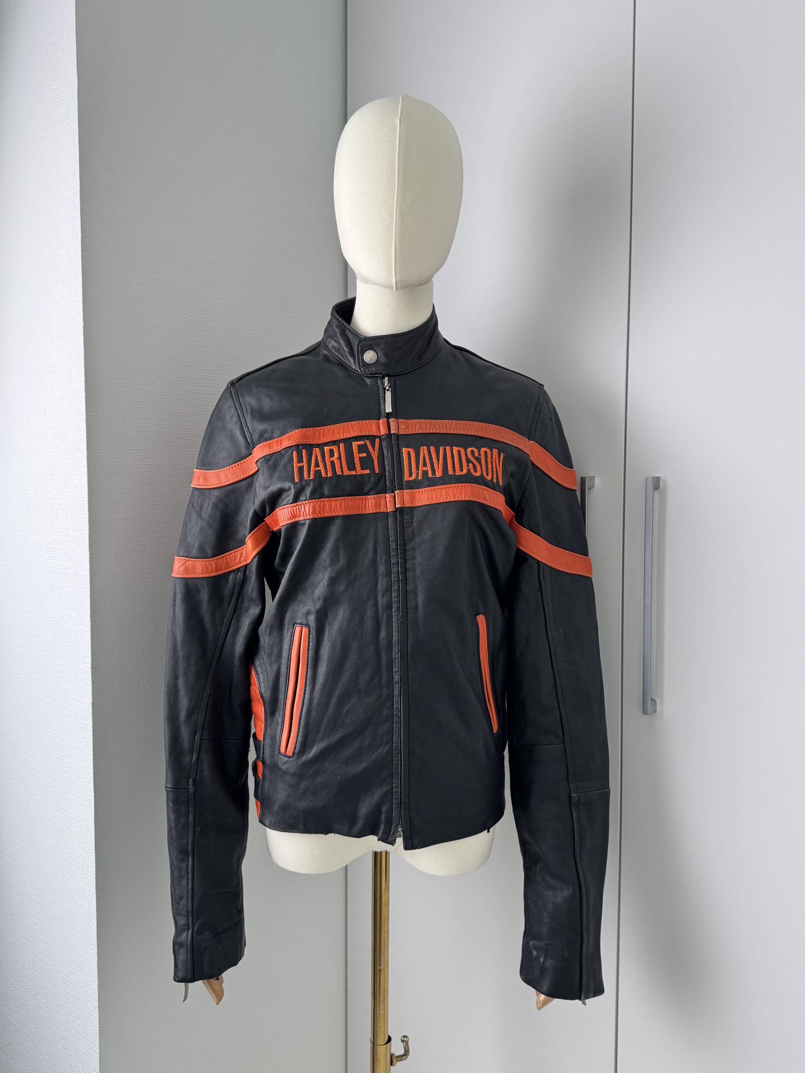 Vintage Y2K Leather Jacket Womens Orange Biker Zip Up Moto Style Size M / US 6-8 / IT 42-44 - 1 Thumbnail