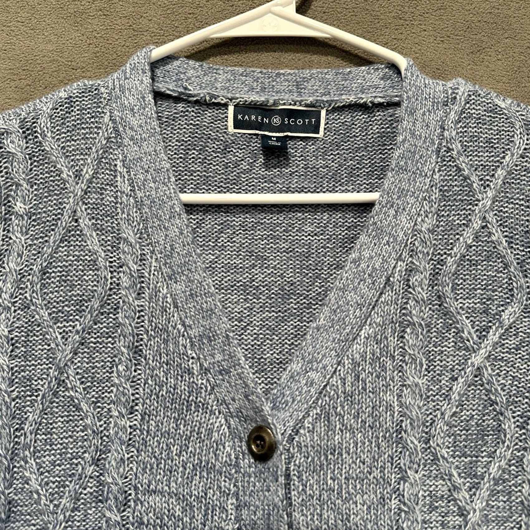 Vintage Karen Scott Cardigan Sweater Womens Medium Blue Cable Knit V-Neck Button Front Size M / US 6-8 / IT 42-44 - 3 Thumbnail