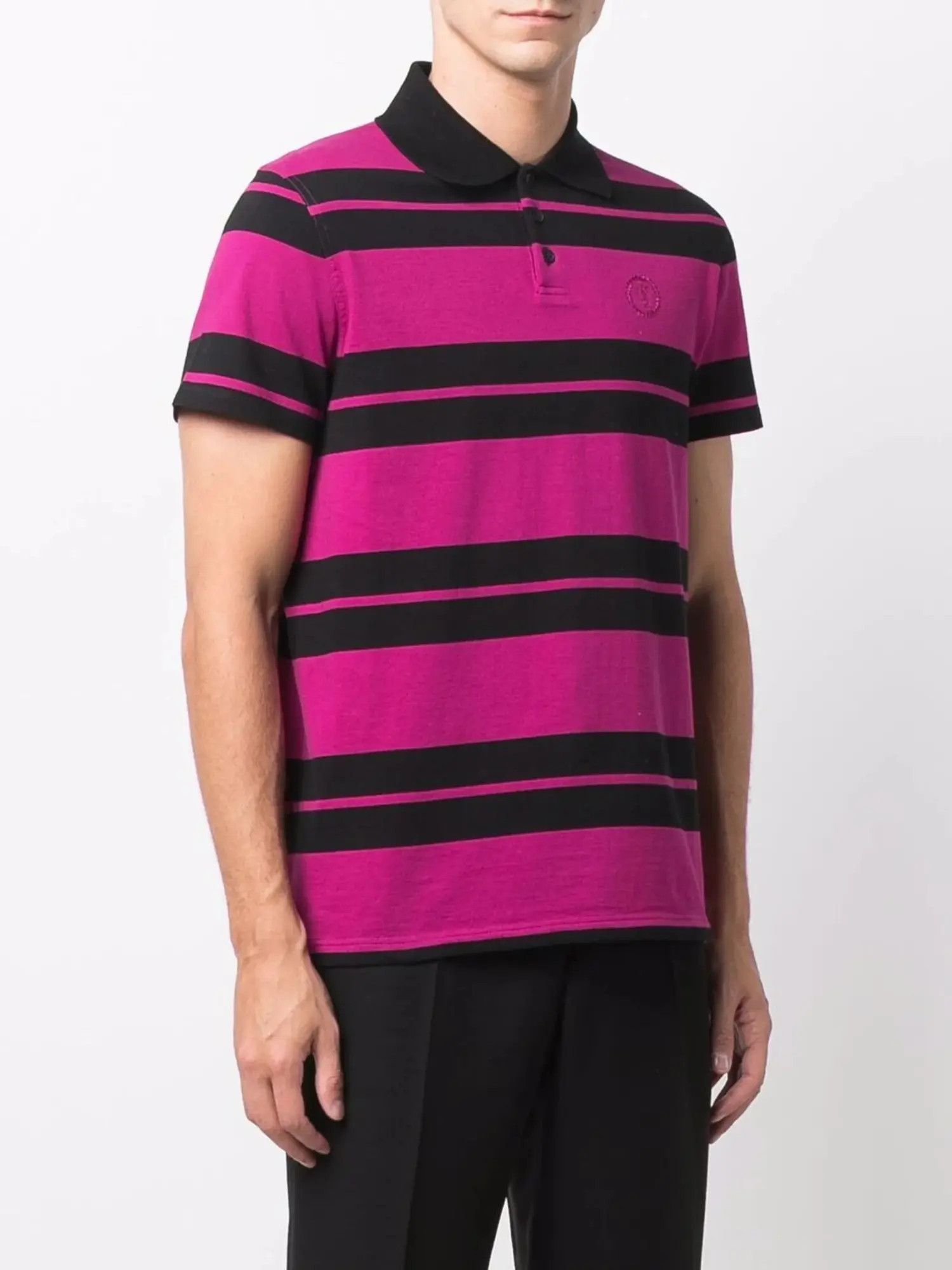 Saint Laurent Paris o1s1wg110724 Polo Shirt Striped Jersey in Dark Pink /Black Size US L / EU 52-54 / 3 - 2 Thumbnail