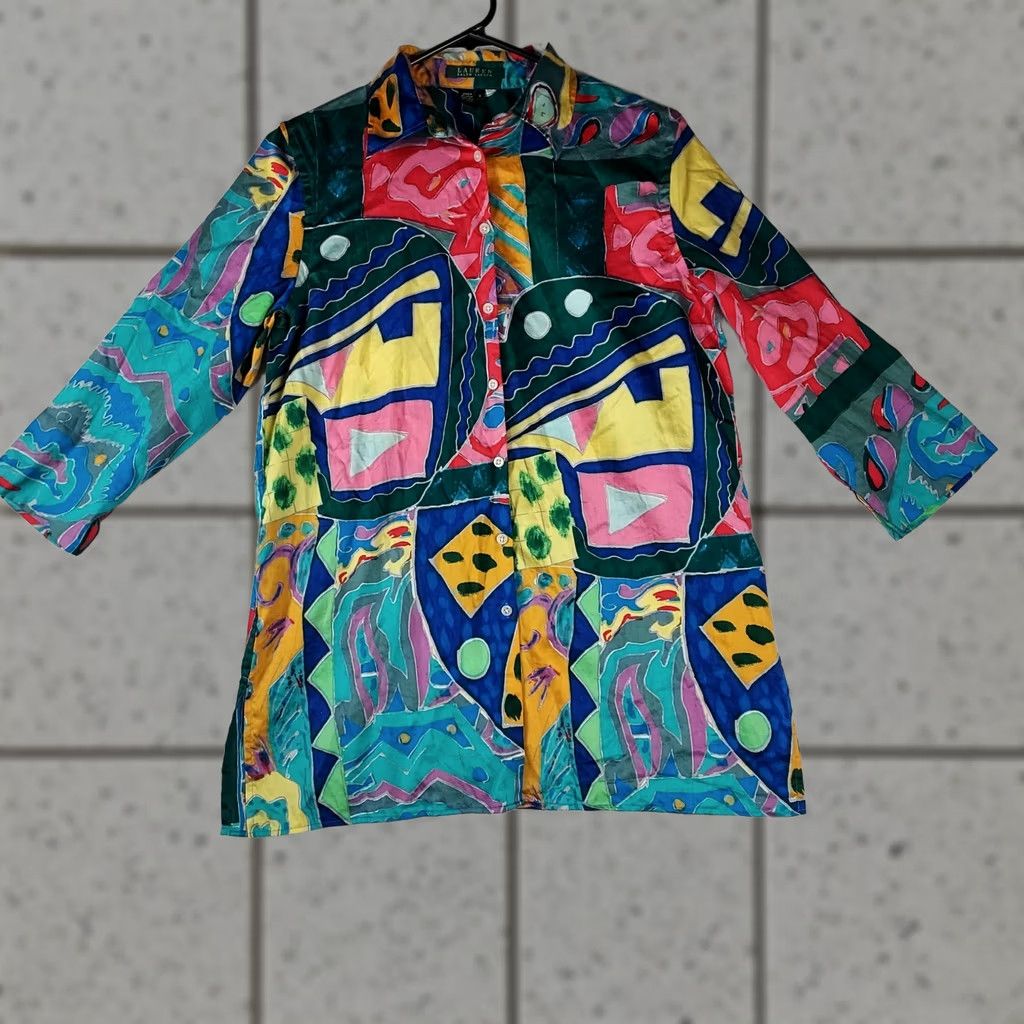Ralph Lauren Lauren Ralph Lauren Blouse Women Small Colorful Patchwork Abstract Print Cotton Button Accents Regular Fit Multicolor Summer Casual Size S / US 4 / IT 40 - 1 Thumbnail