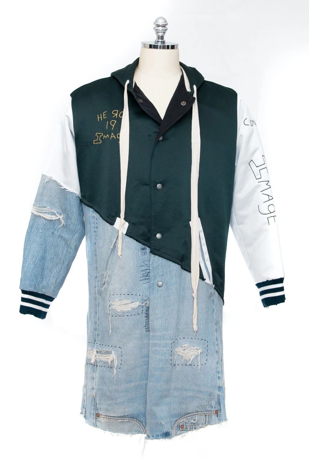 Greg Lauren Gerg Lauren 50/50 Forest Green Satin Denim Long Jacket
