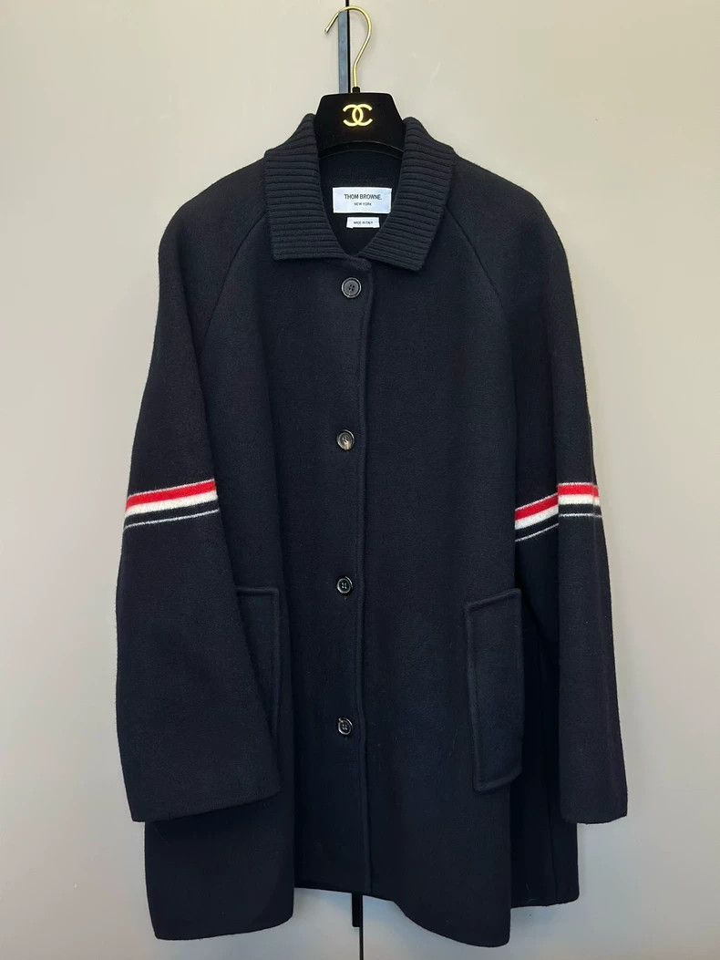 Thom Browne Thom Browne Wool Coat with Striped Details - dmc Size US M / EU 48-50 / 2 - 1 Thumbnail