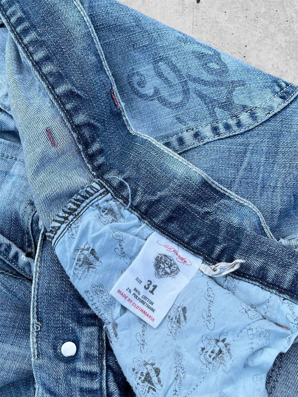 Ed Hardy × Jean 🔥 Ed Hardy Blue Distressed Denim Streetwear W31🔥 Size US 31 - 12 Thumbnail