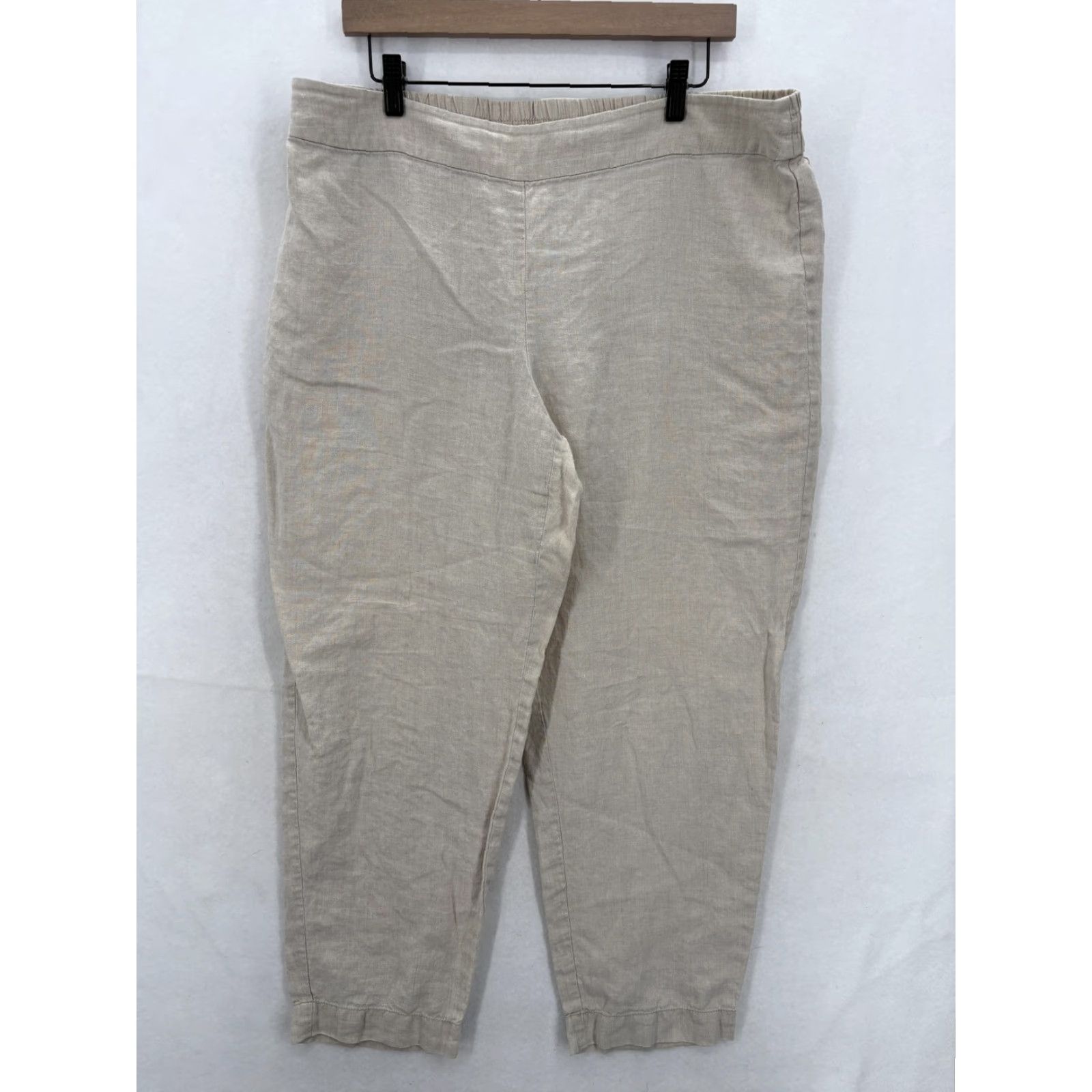 Eileen Fisher Eileen Fisher Pants Womens Large Beige Organic Linen Crop Tapered Pull On Casual Size 36" / US 14 / IT 50 - 2 Thumbnail